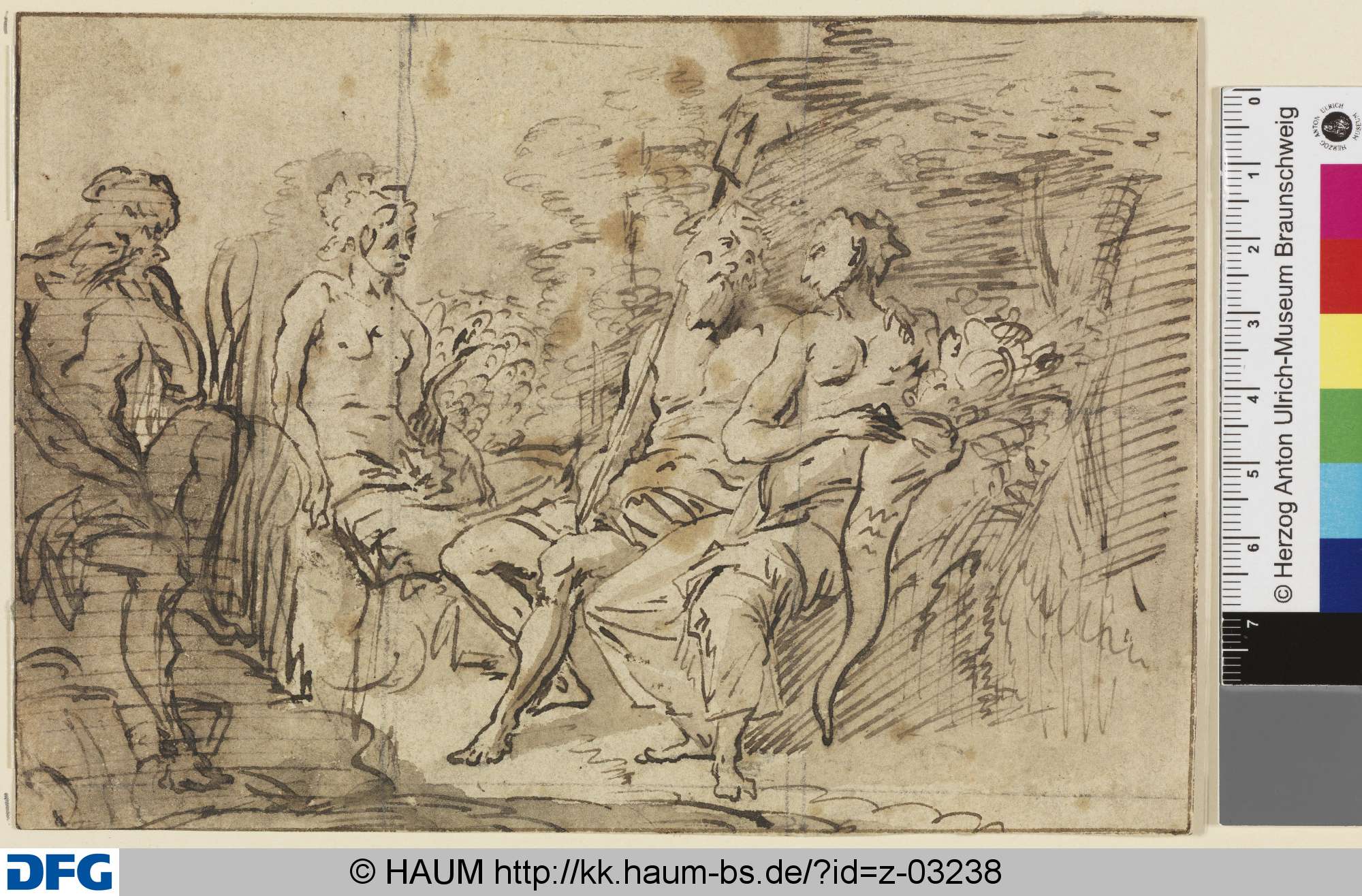 Vier Götter beieinander sitzend, darunter Poseidon, Juno, 18th century