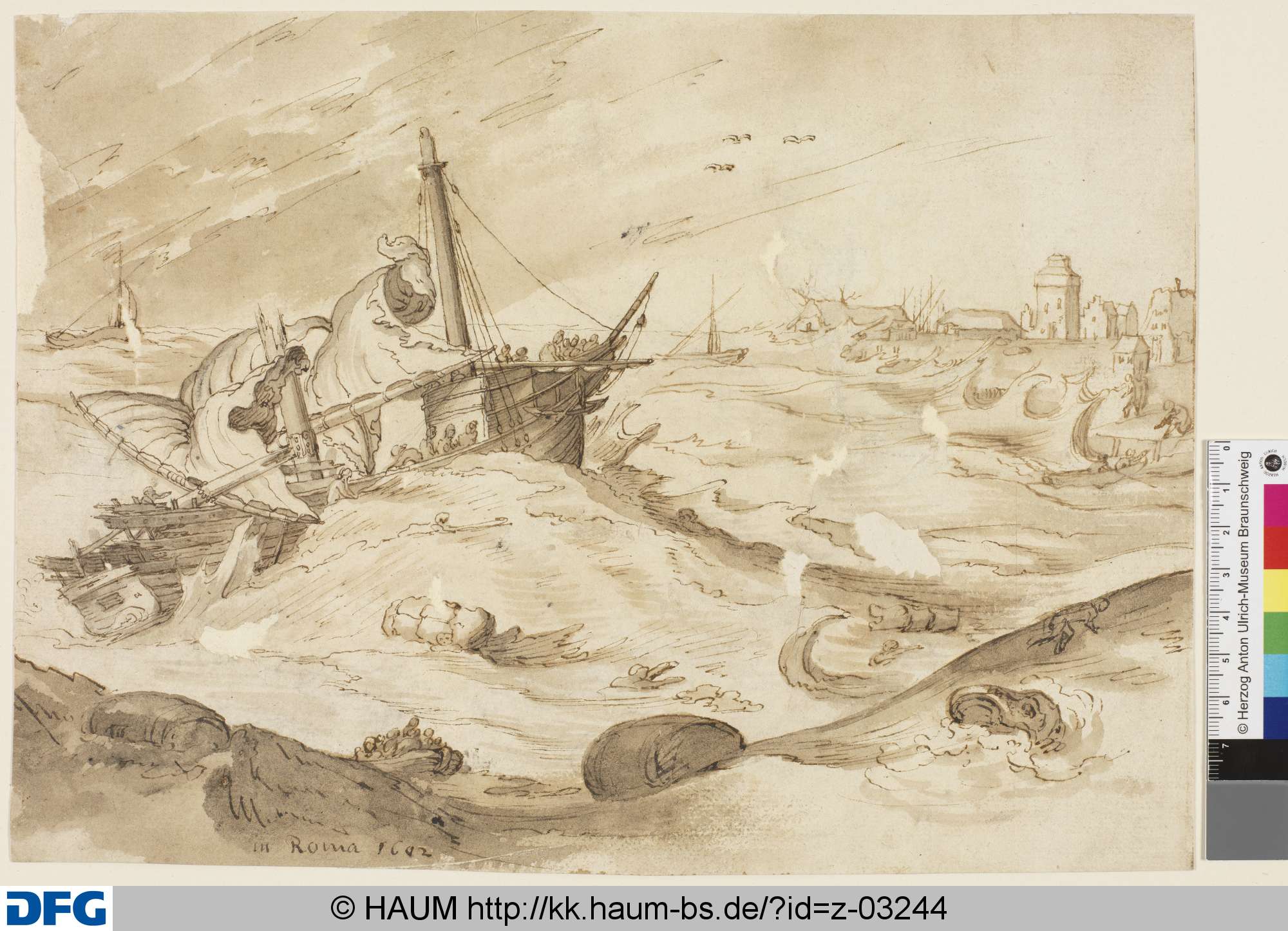 Schiffe im Sturm an der Küste, 17th century