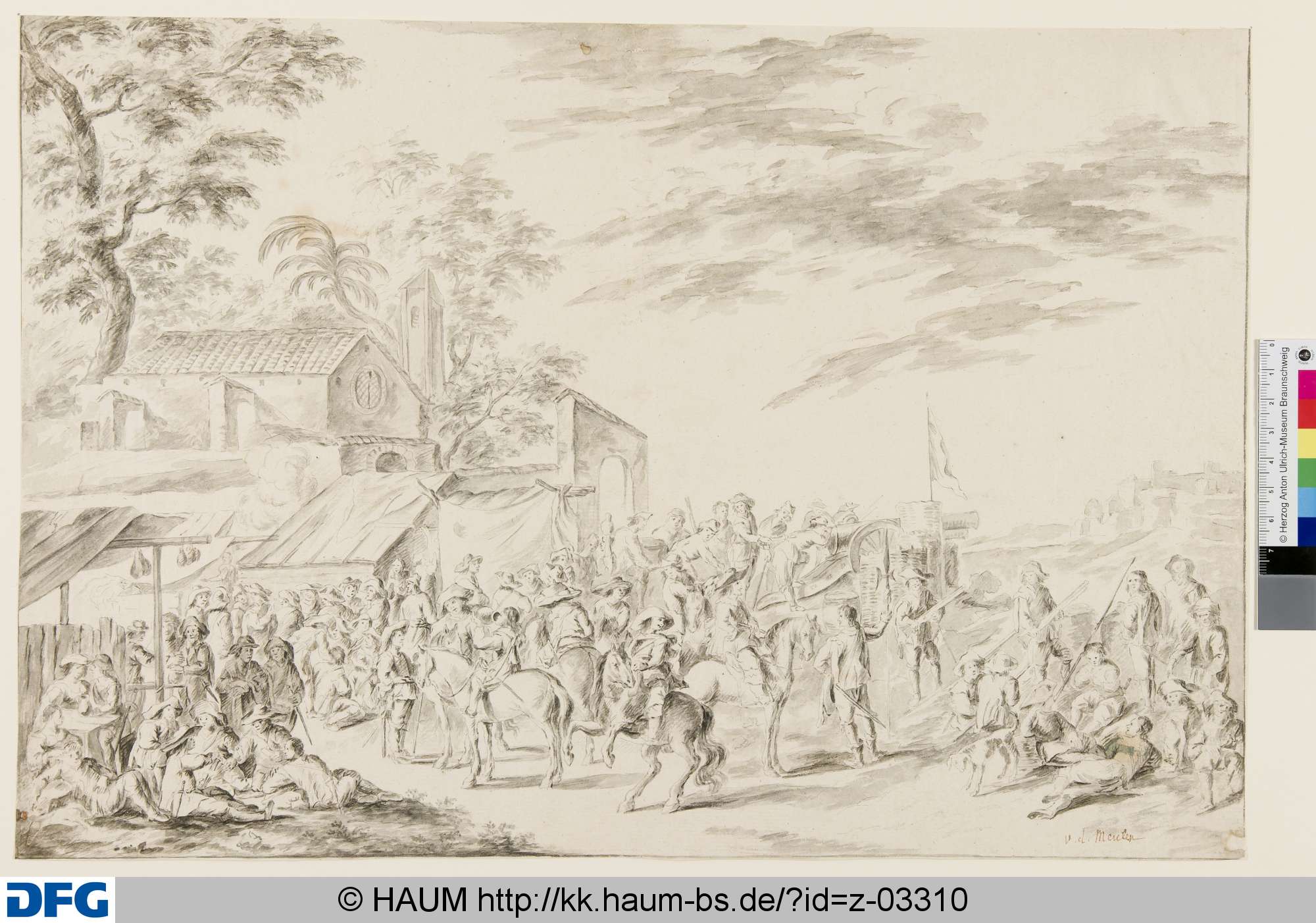 Reiter, rastend auf einem Dorfplatz, Adam Frans van der Meulen, 1651–1690