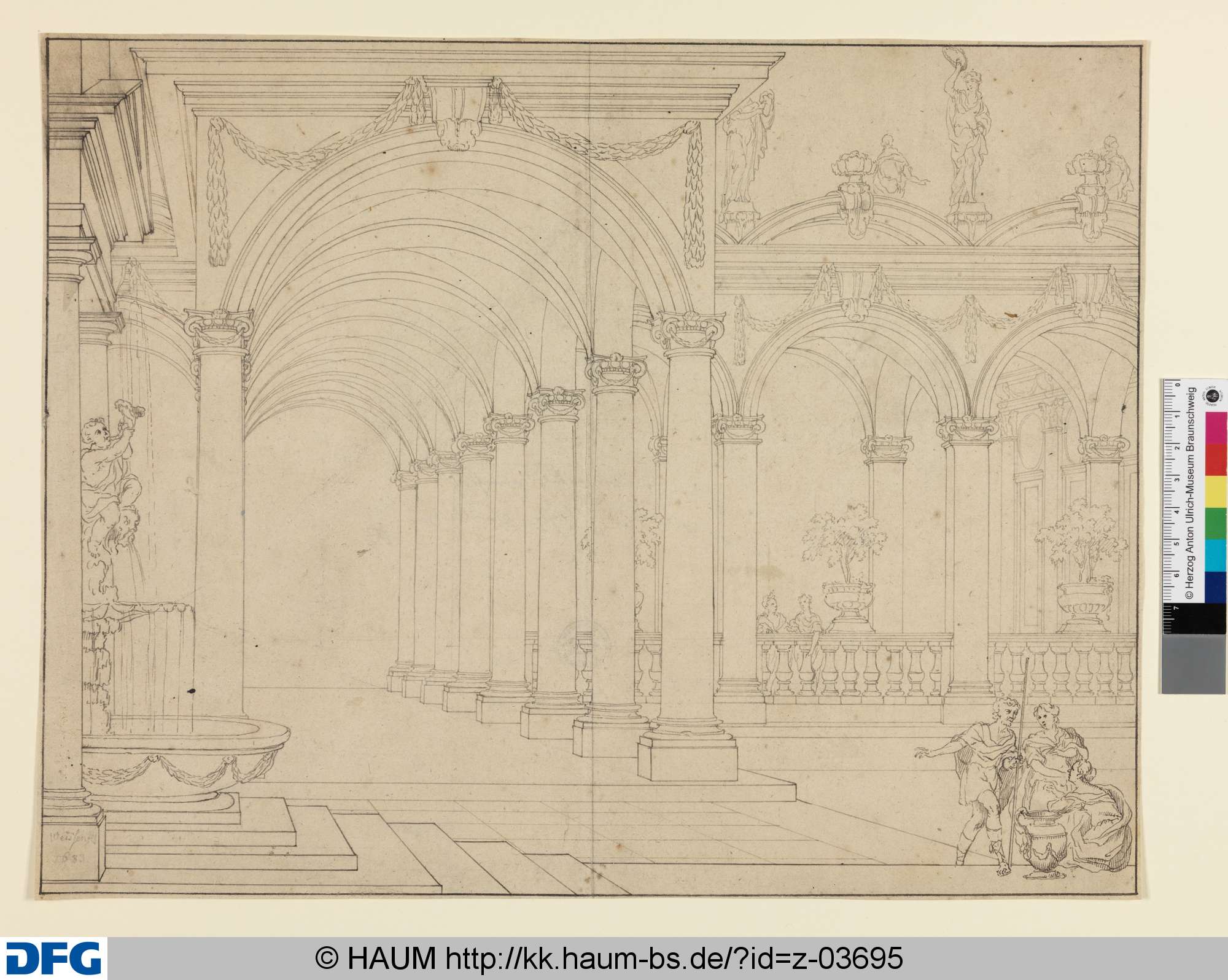 Raumkonstruktion zu einem Fresko für Schloss Weißenfels, Johann Oswald Harms, 1683