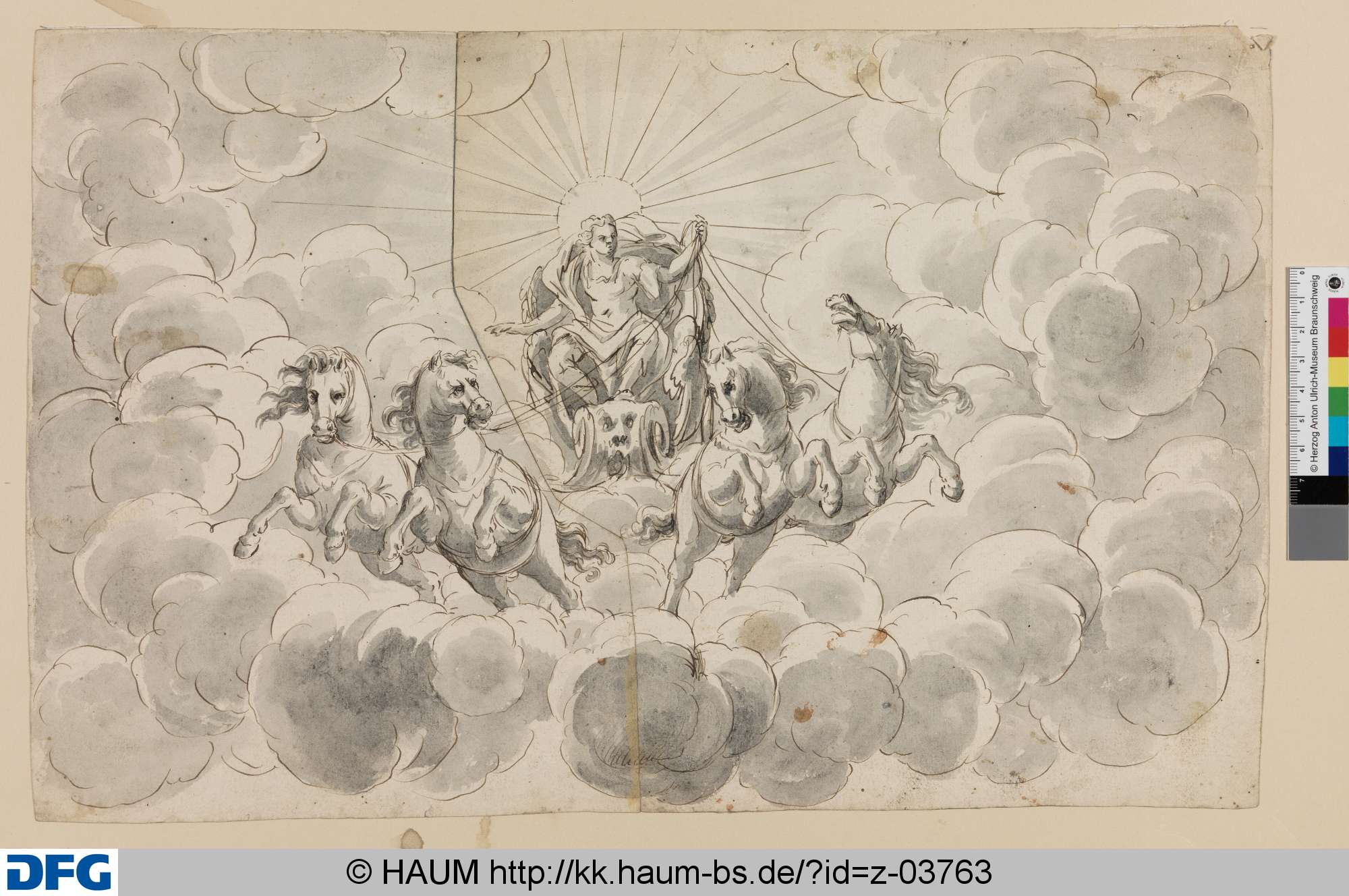 Entwurf für ein Deckengemälde: Helios mit dem Sonnenwagen, Johann Oswald Harms, 1665–1708