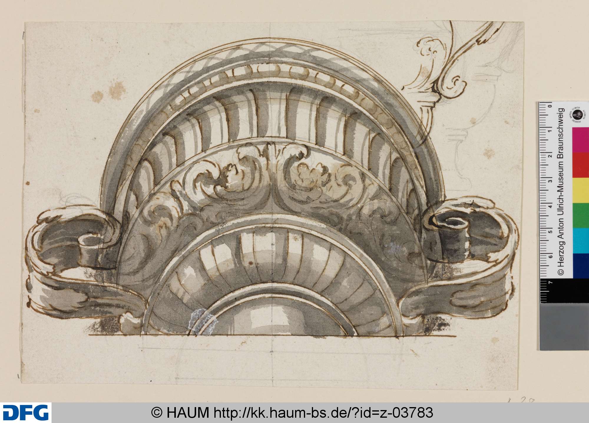 Teilstudie für ein Deckengemälde: Vase in Untersicht, Johann Oswald Harms, 1665–1708