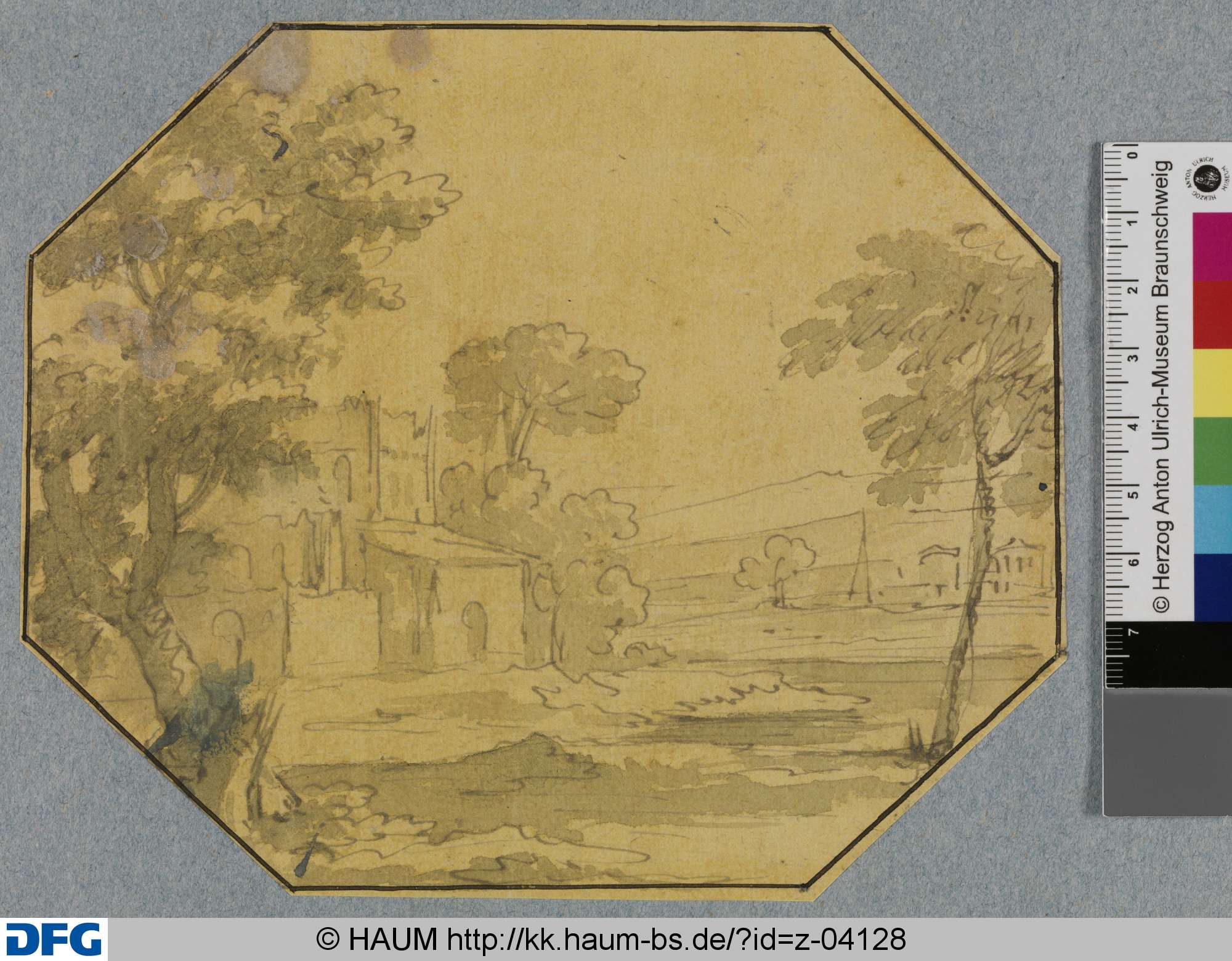 Landhaus zwischen Bäumen an einem Fluss, Johann Oswald Harms, 1665–1708