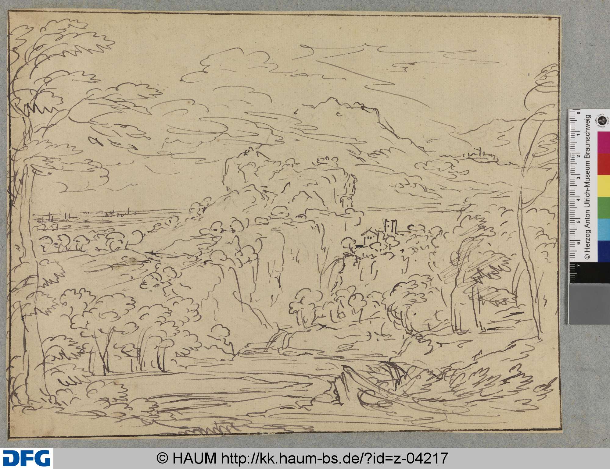 Entwurf einer Berglandschaft mit Fluss, Johann Oswald Harms, 1665–1708