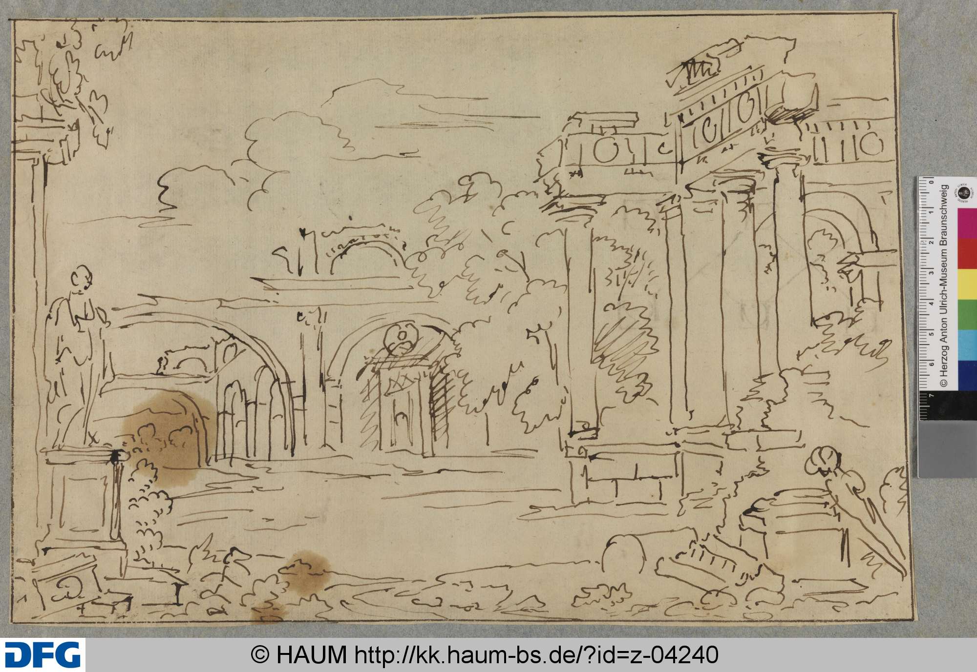 Skizze einer Ruinenlandschaft, Johann Oswald Harms, 1665–1708