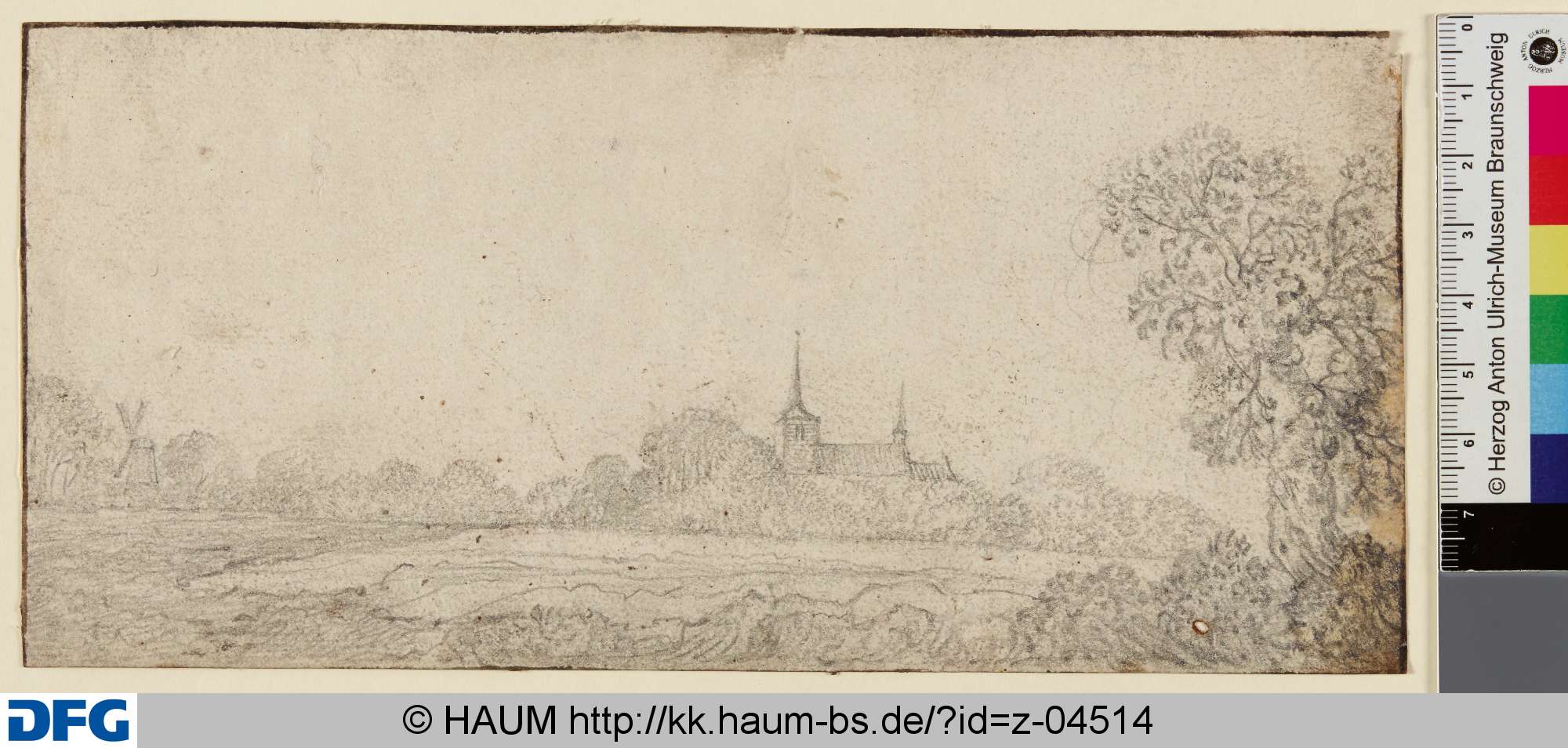Landschaft mit Kirche und Windmühle, 17th century