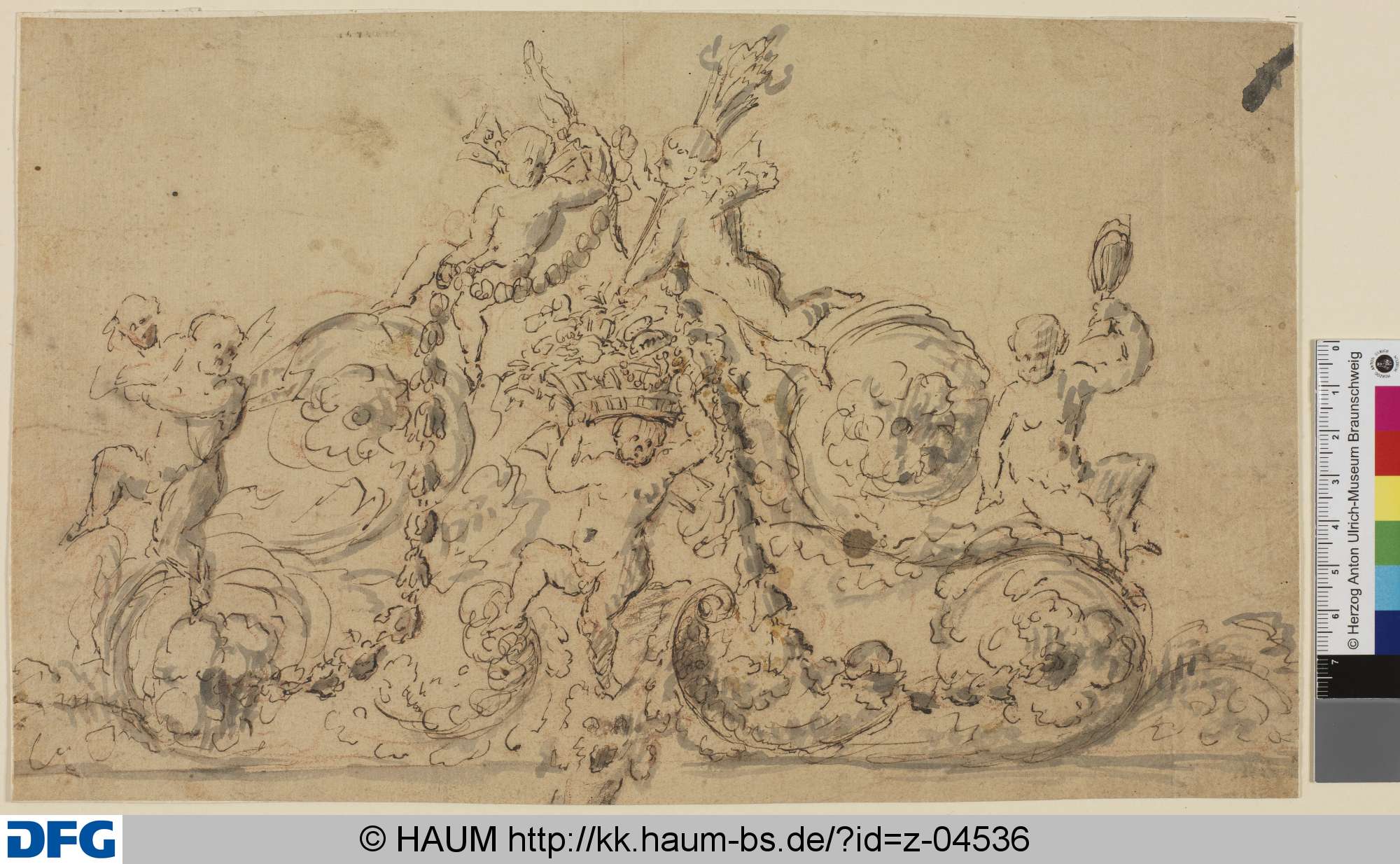 Dekoration mit Ranken und fünf Putti, 17th century