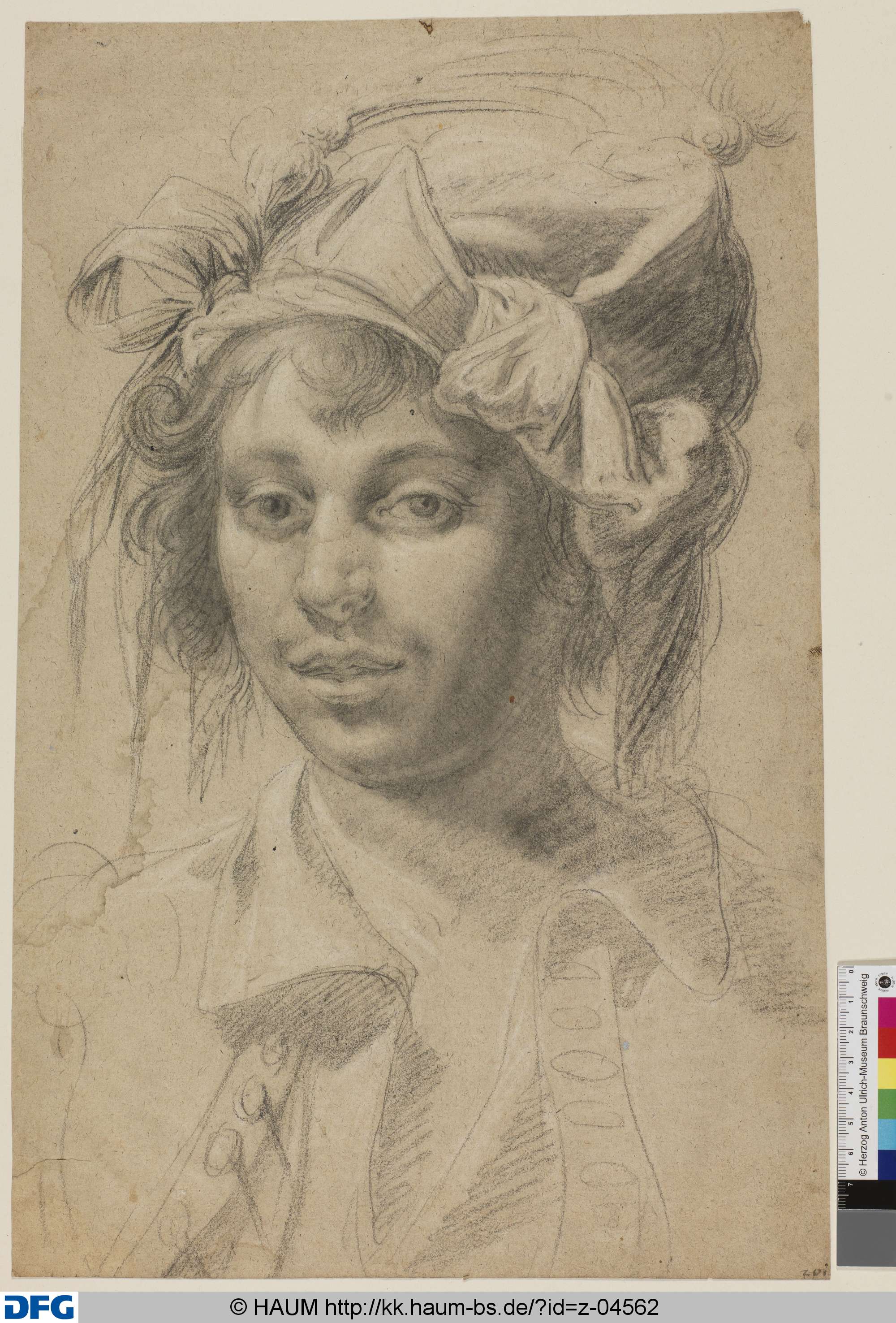 Brustbild eines jungen Mannes mit einer phantastischen Kopfbedeckung, 17th century