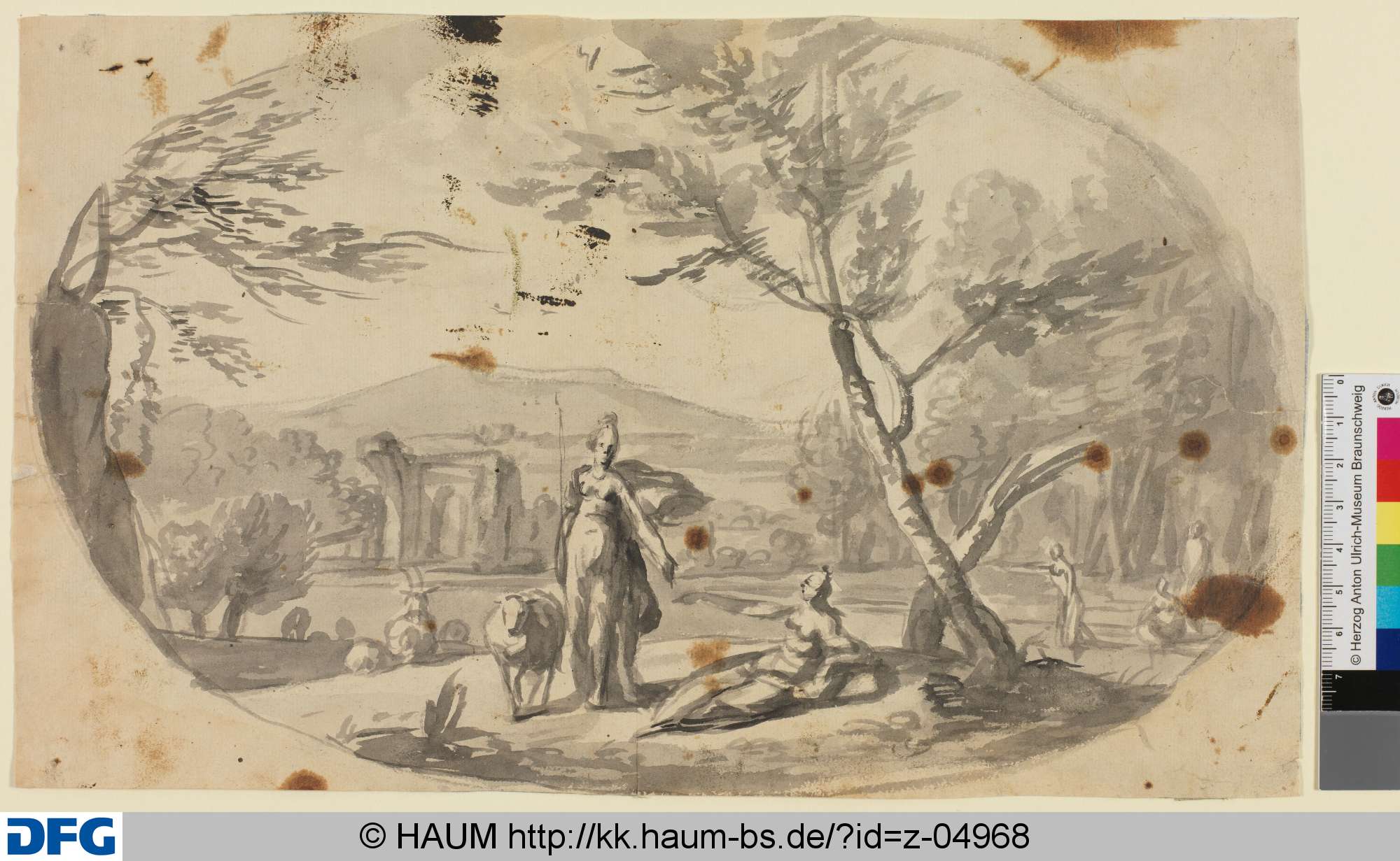 Antike Szene in einer Landschaft im Rund