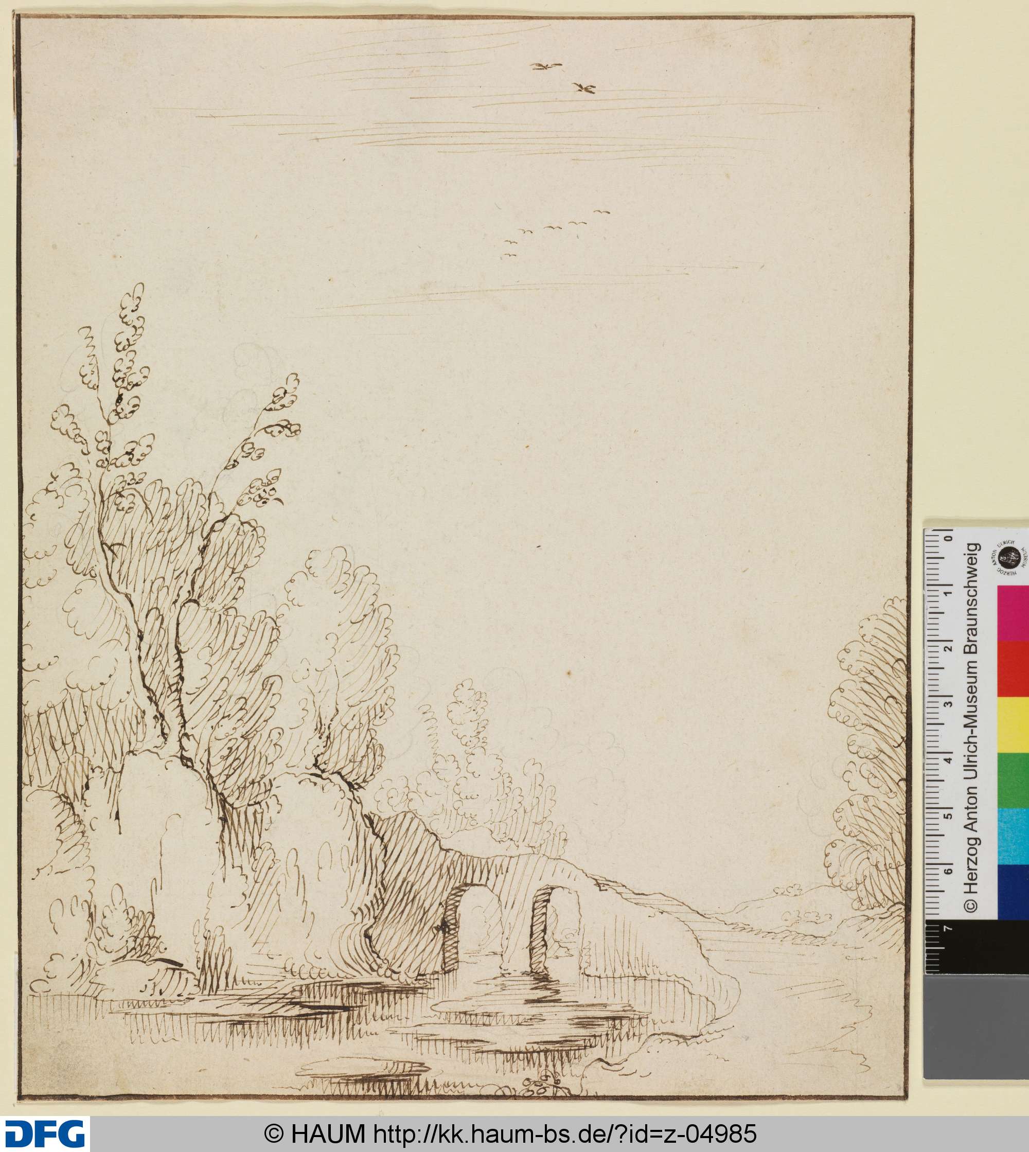 Flusslandschaft mit Brücke