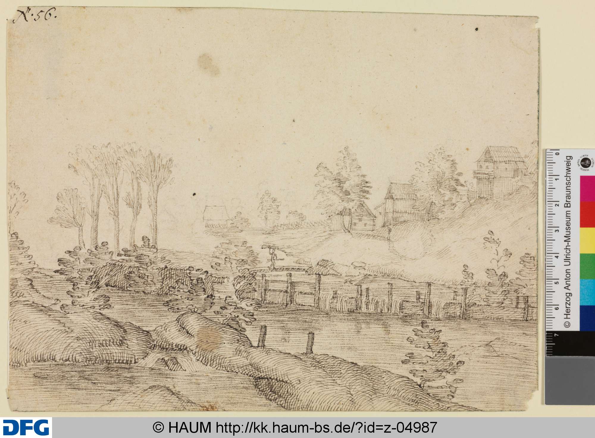 Flusslandschaft mit Häusern am Ufer