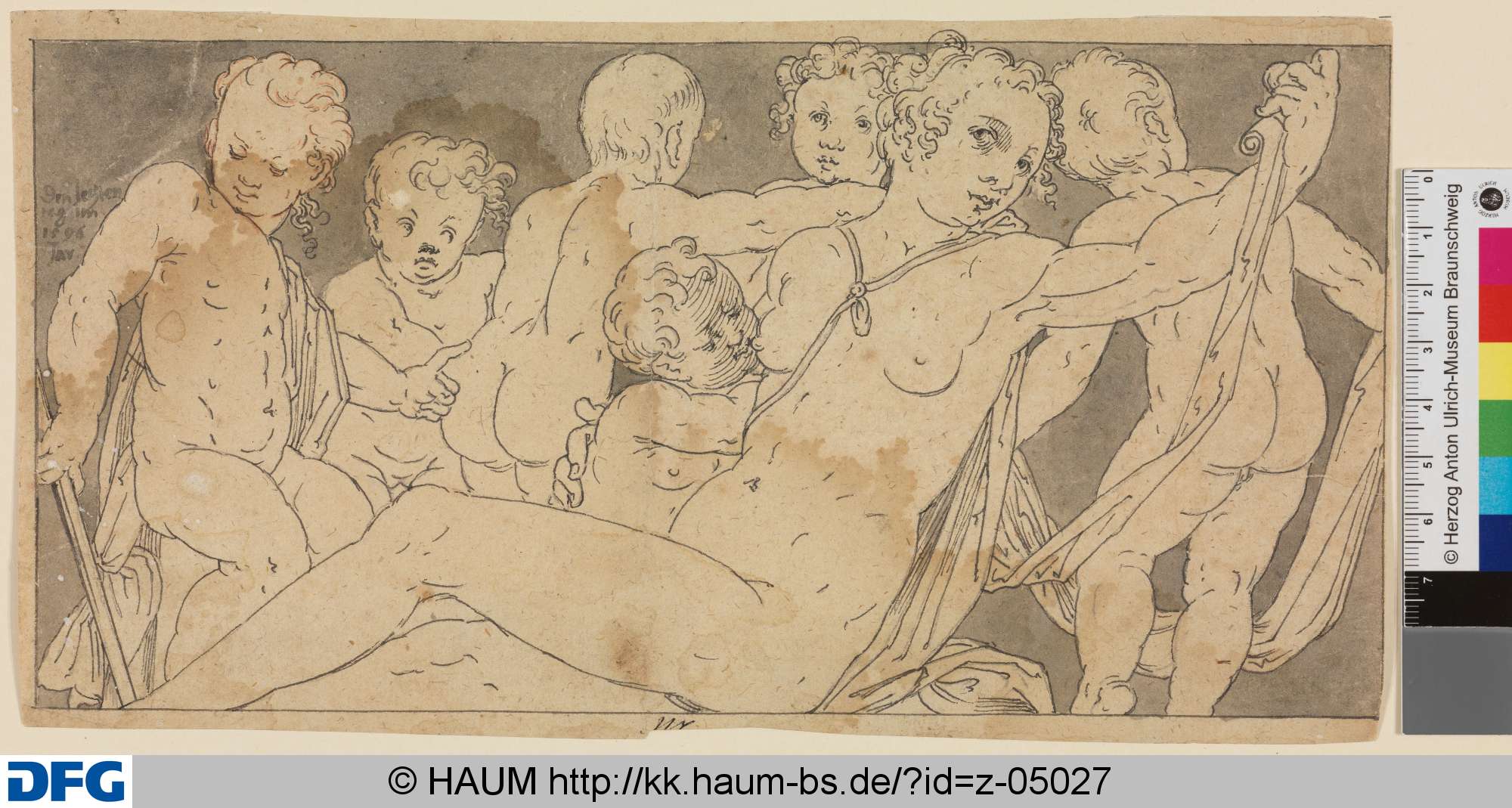 Nackte Frau mit 6 Kindern, 1596