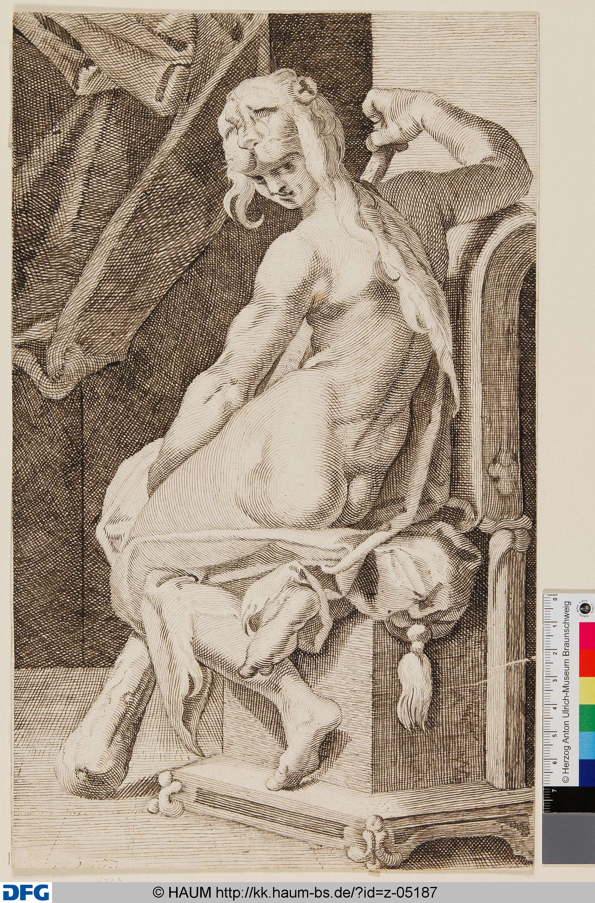 Herkules mit Löwenfell und Keule auf einem Sessel, 1708