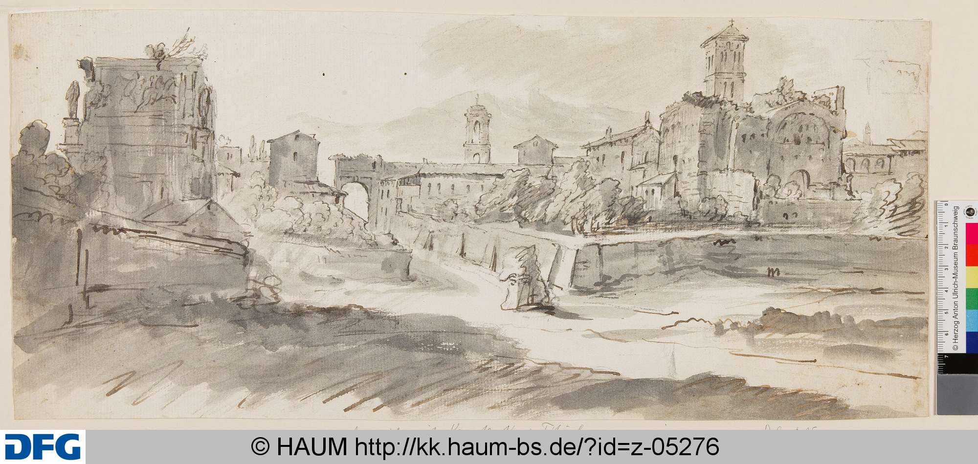 Ansicht von Rom mit dem Konstantinsbogen links und dem Tempel der Venus und Roma rechts, Claude Lorrain, 1620–1682
