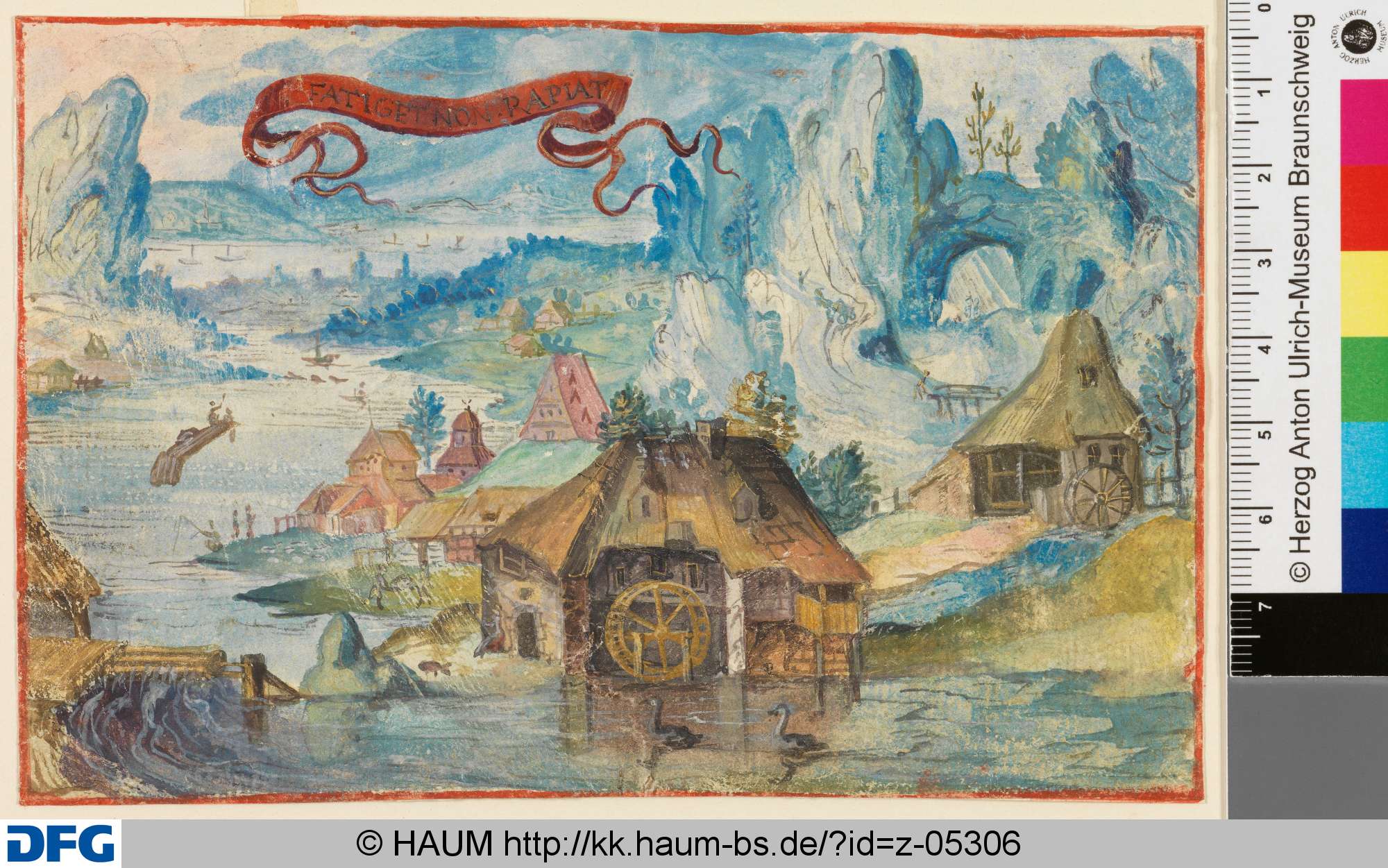 Wassermühle in einer Berglandschaft