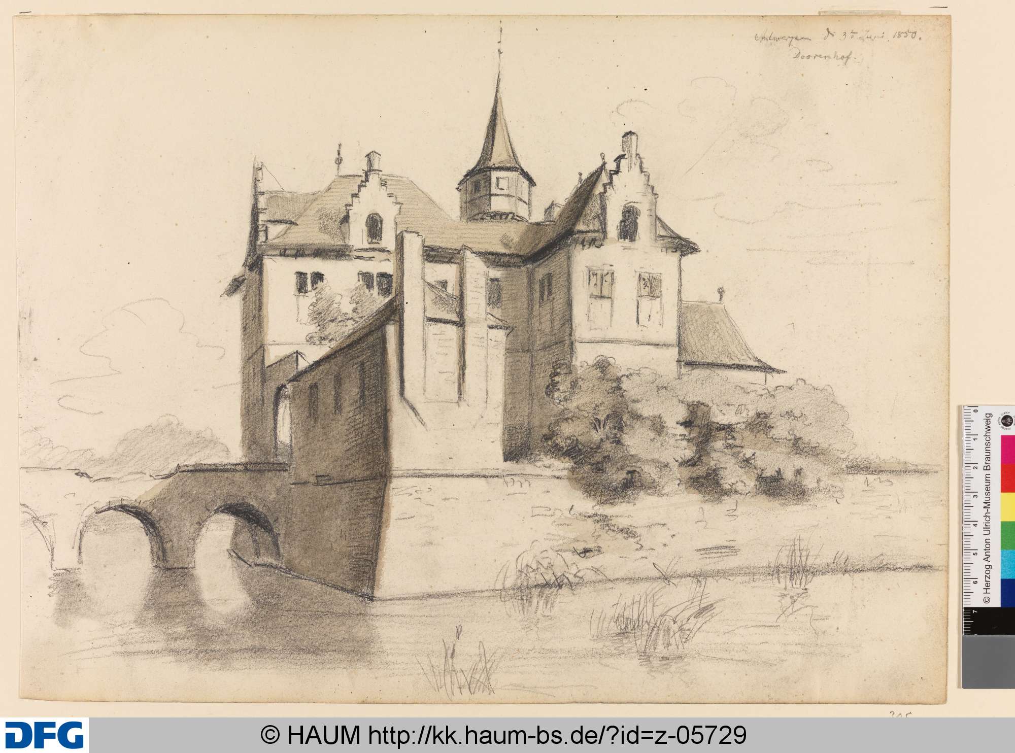 Doorenhof in Antwerpen, Rudolph Friedrich August Henneberg, 1850