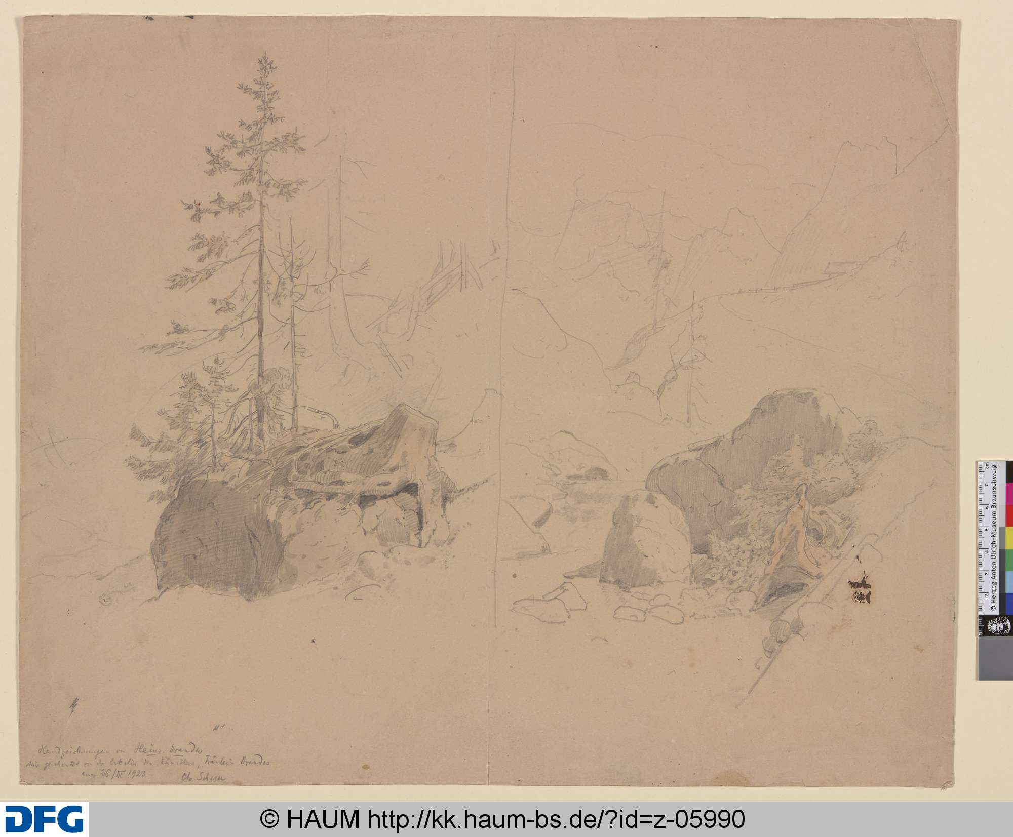 Landschaftsskizzen mit Baumstumpf, Heinrich Brandes