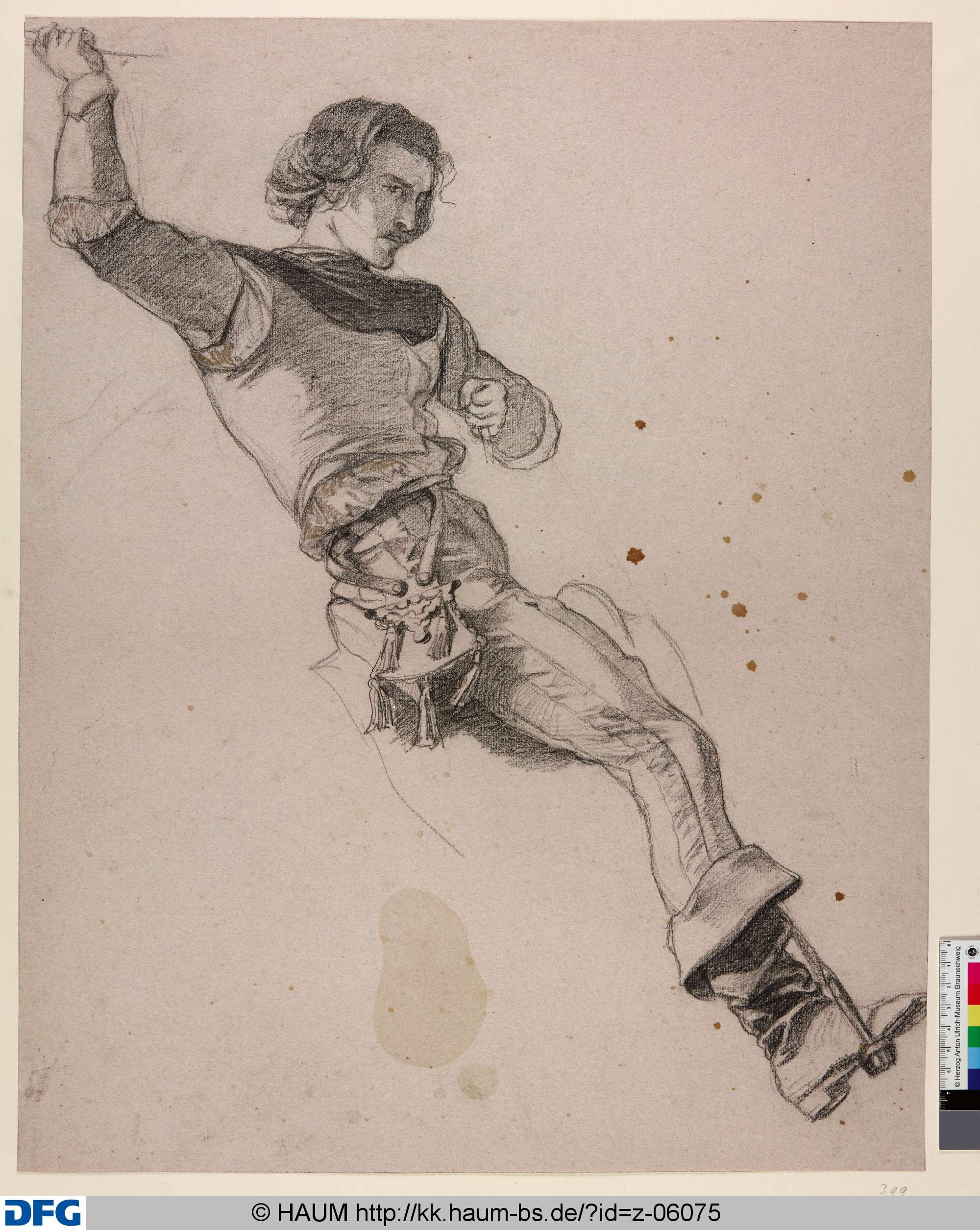 Studie eines reitenden Mannes, eine Waffe in die Luft haltend, Rudolph Friedrich August Henneberg, 1850–1856