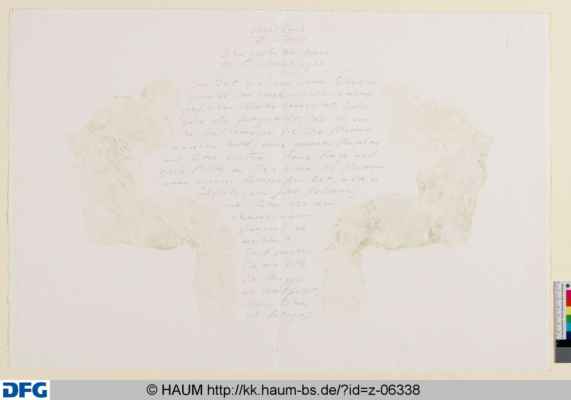 Eigenhändiger Brief mit Prägedruck, 1981
