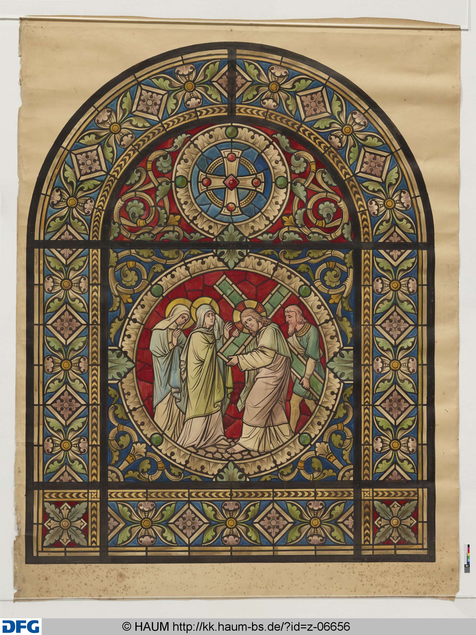 Scheibenriss für eine Chorapsis "Kreuztragung Christi", Heinrich Brandes, 1822–1868