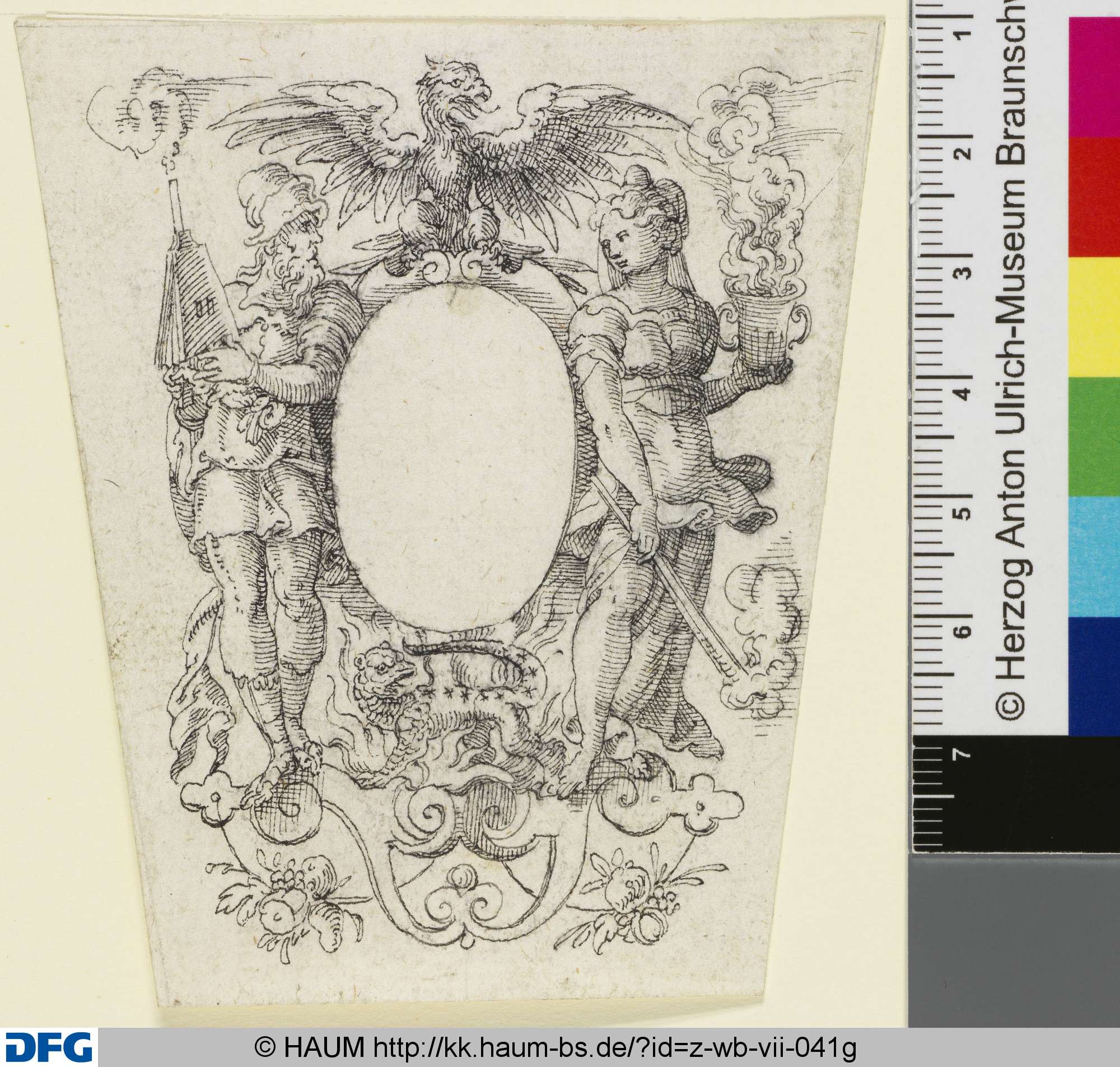 Leeres Schild mit allegorischen Figuren, 16th century