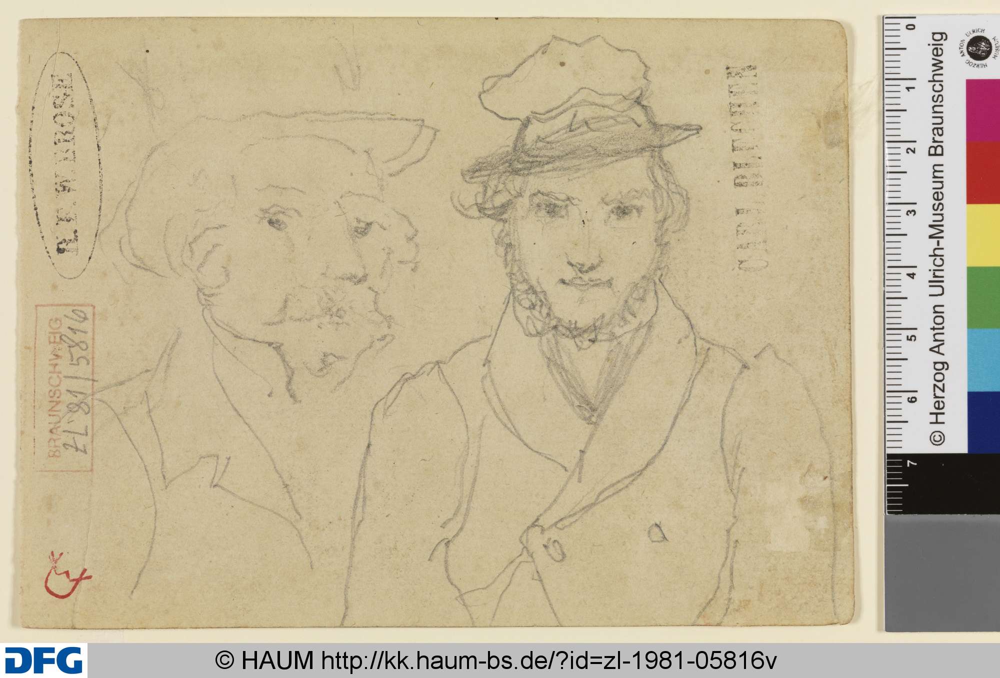 Brustbild zweier Männer, Carl Blechen, 1829