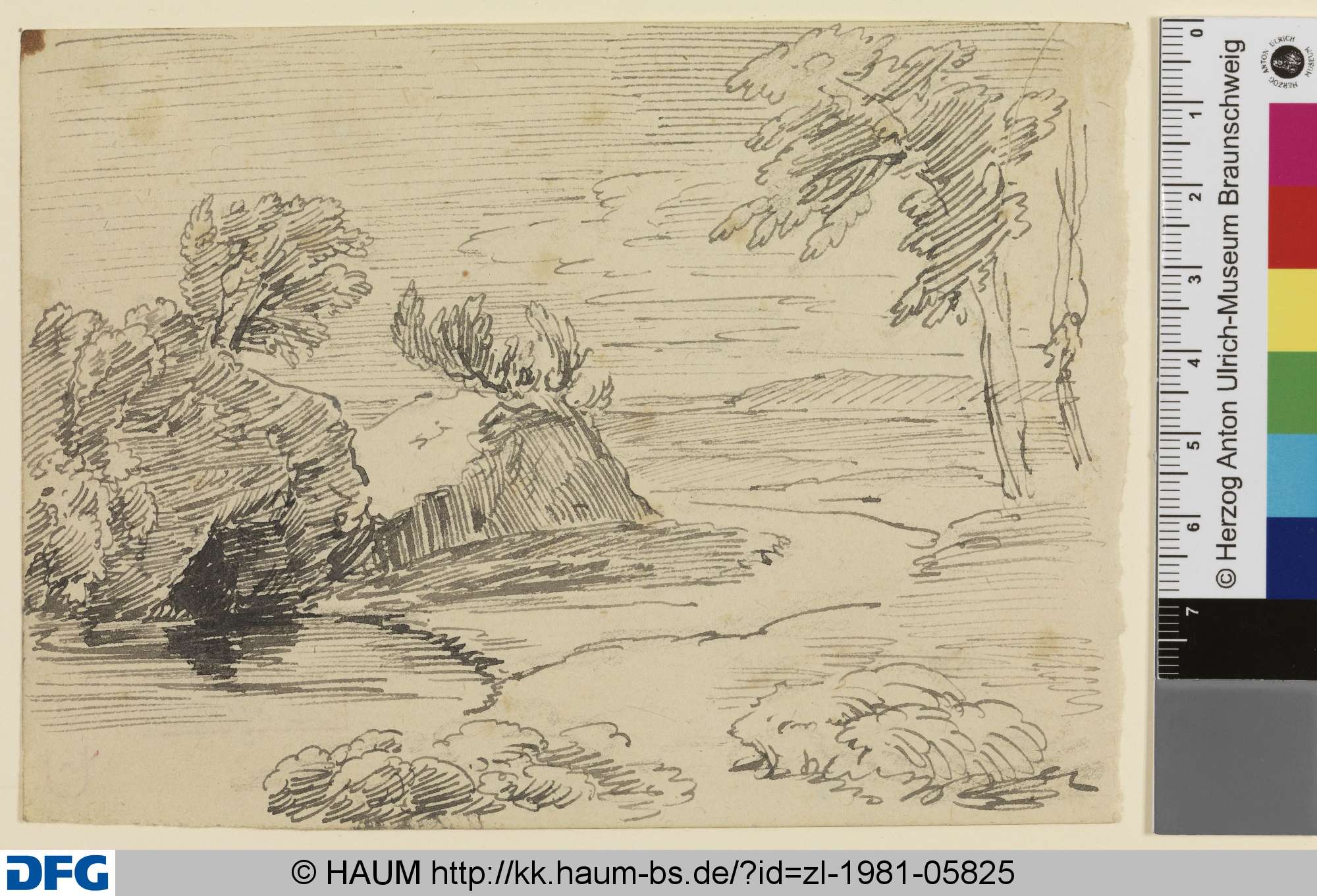 Campagna-Landschaft, mit See und Felsblöcken, Carl Blechen, 1829