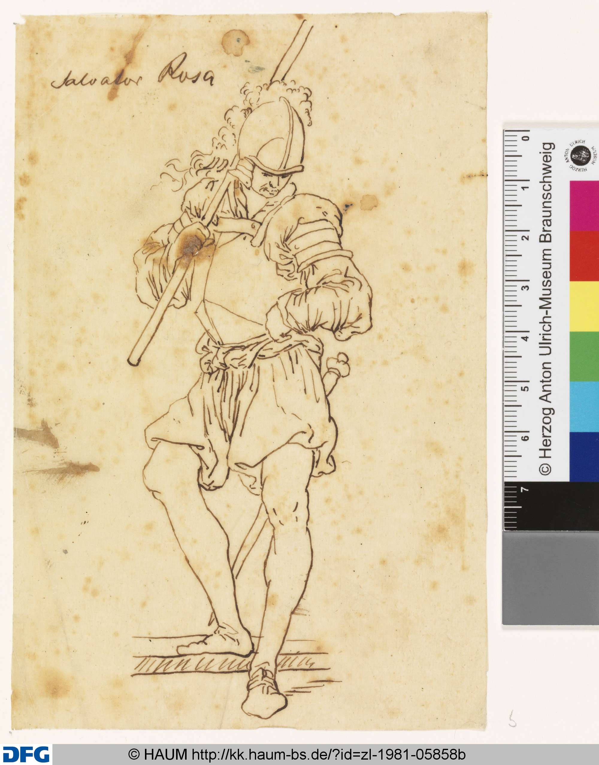 Phantastischer Krieger, stehend mit geschulterter Lanze, Carl Blechen, 1818–1840