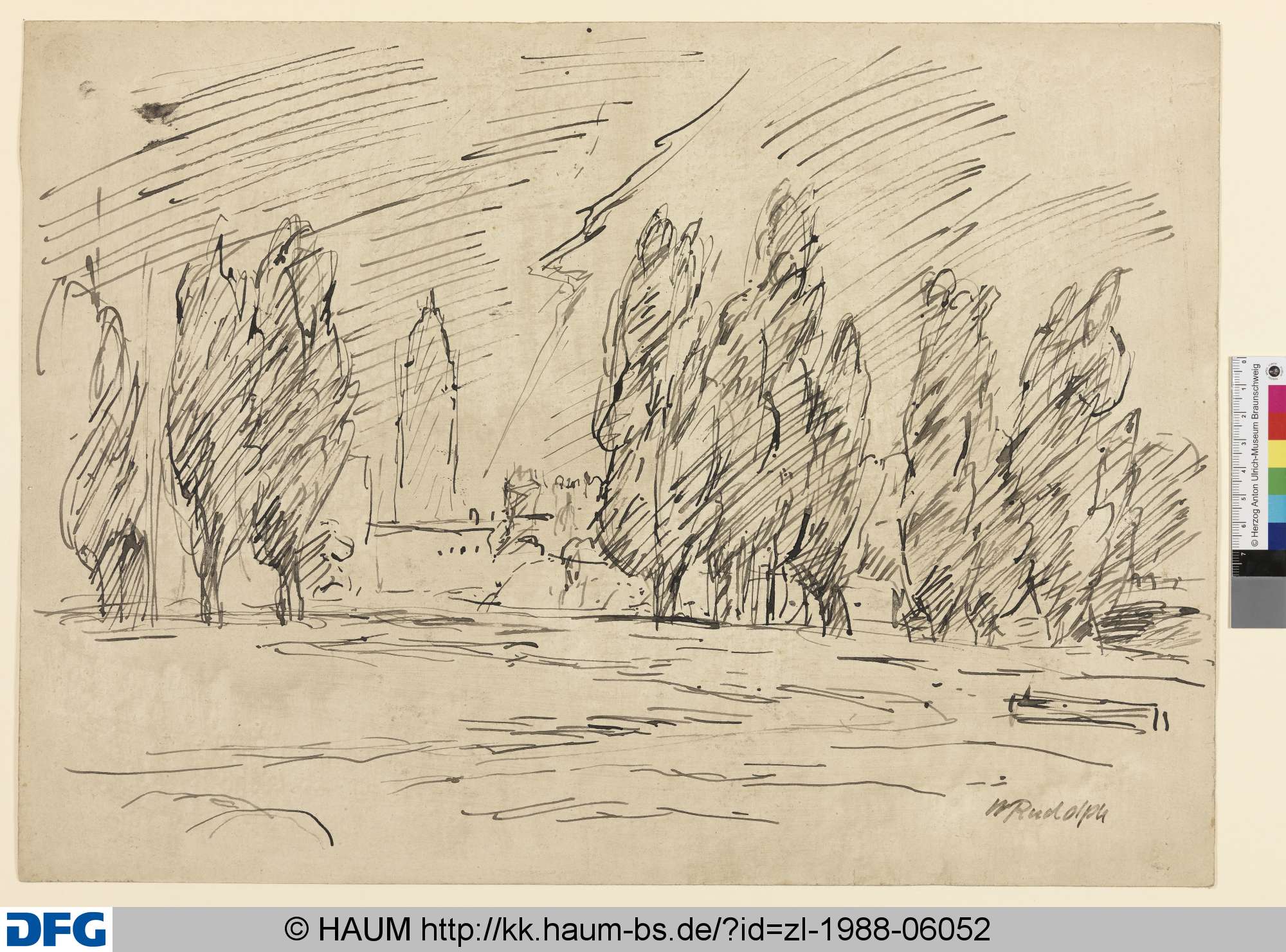 Das zerstörte Dresden - Blick von der Elbe auf den Rathausturm bei Gewitter, Wilhelm Rudolph, 1945–1949