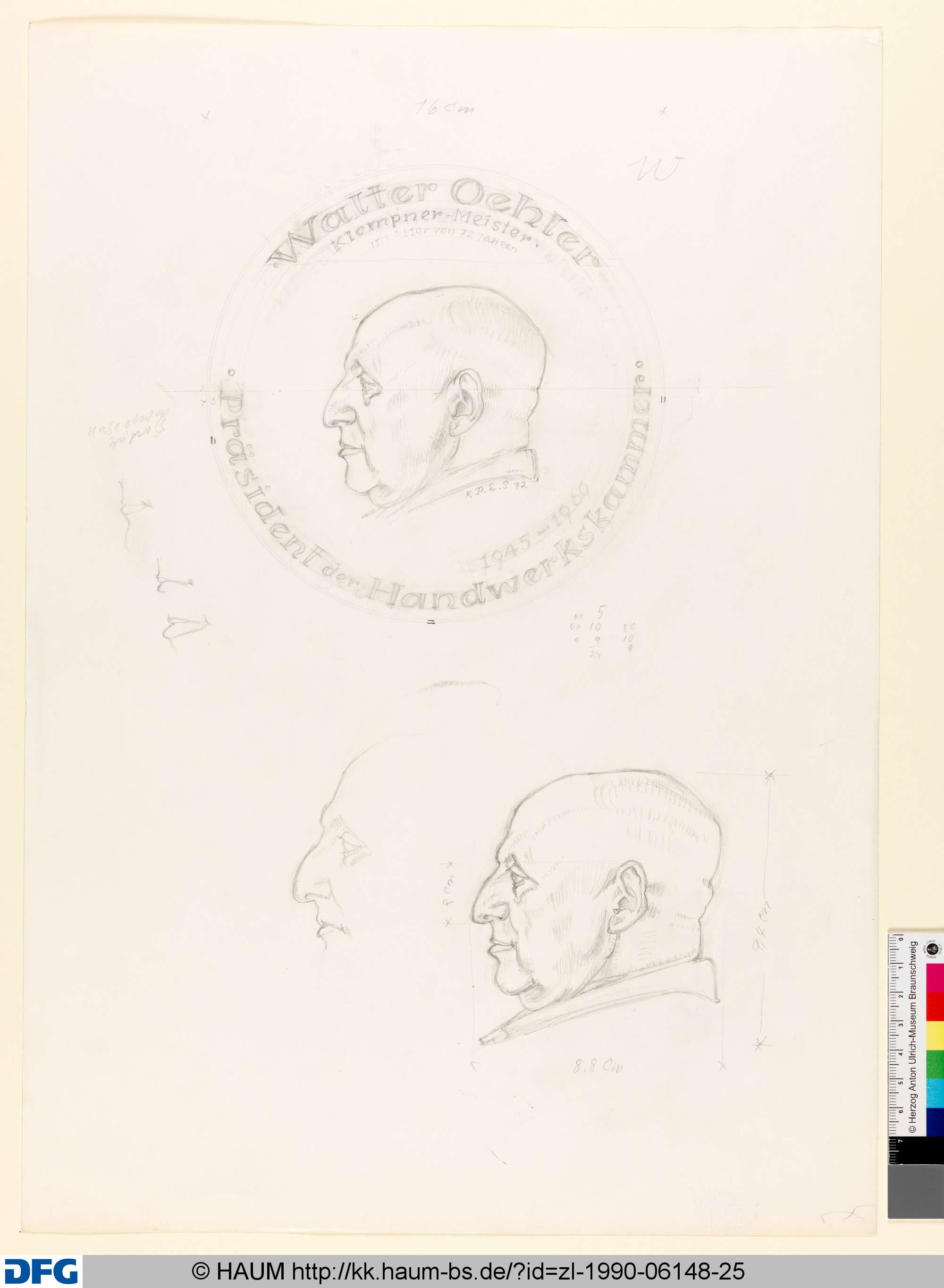 Entwurf für eine Walter Oehler-Plakette, Paul Egon Schiffers, 1972