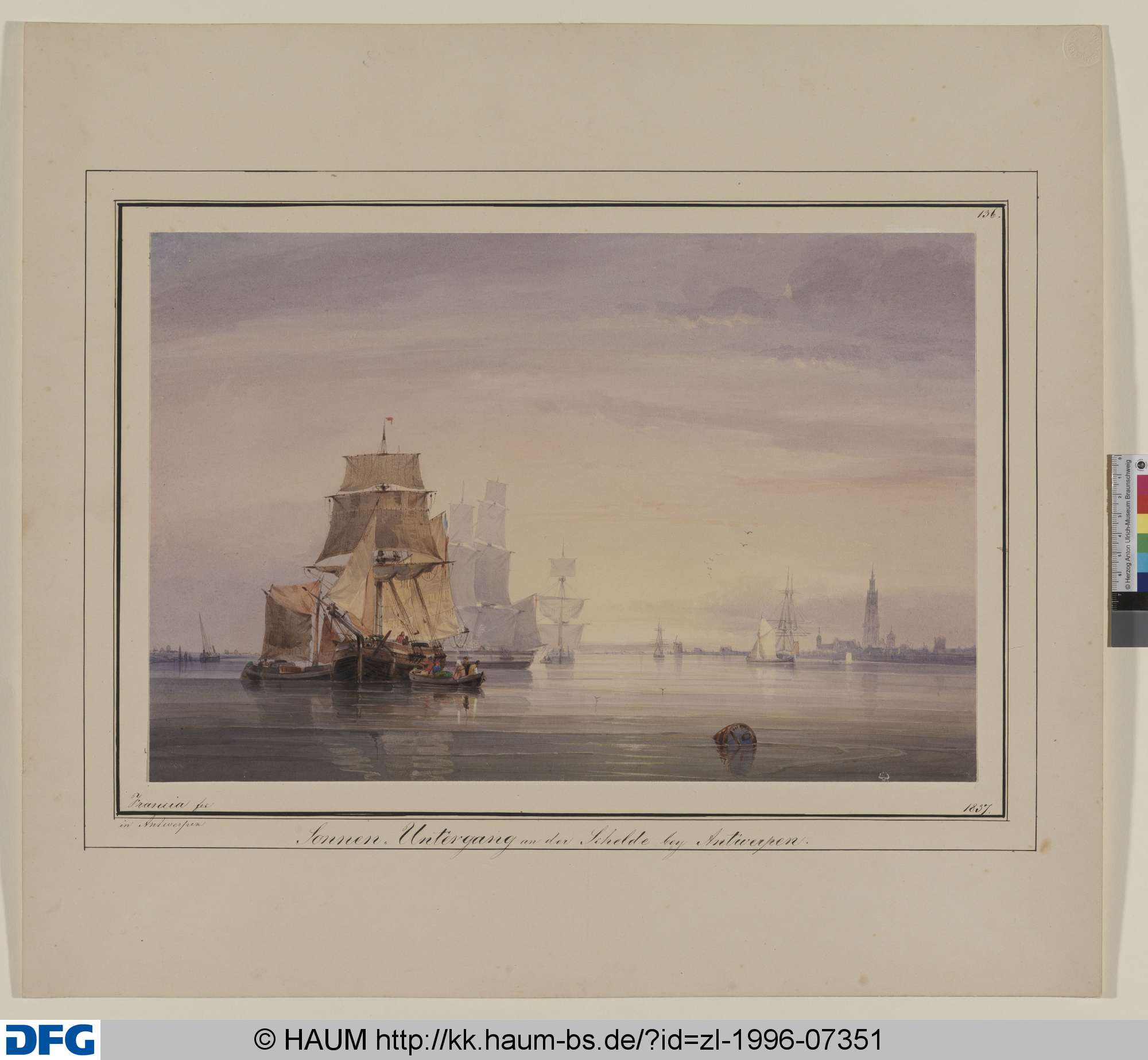 Sonnenuntergang an der Schelde bei Antwerpen, Alexandre T. Francia, 1837