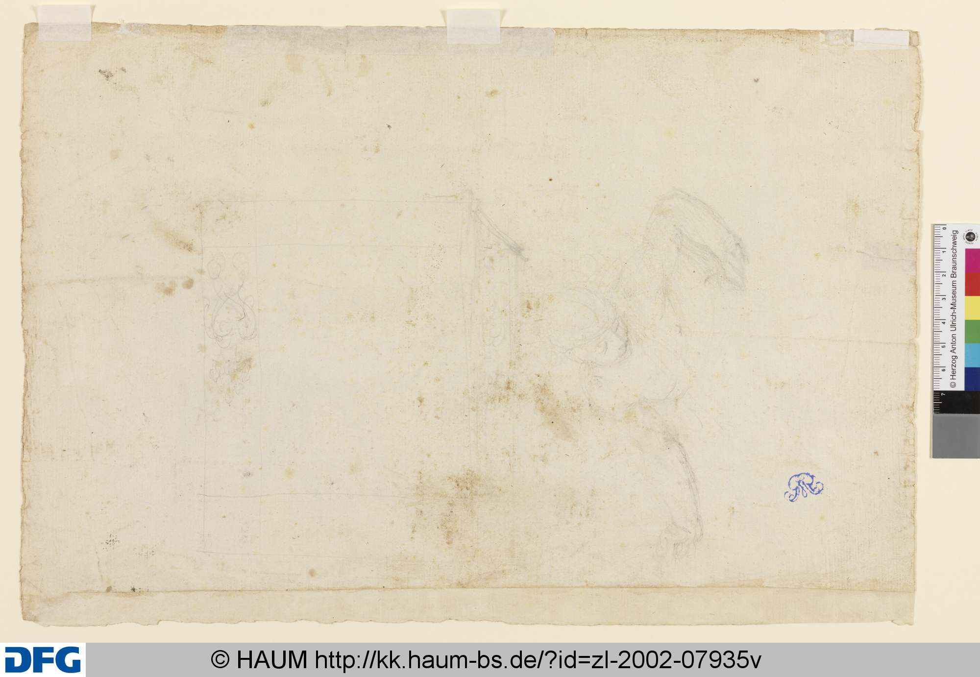 Studie eines Architekturstücks, Studie einer herabblickenden Figur, Guido Reni, 1595