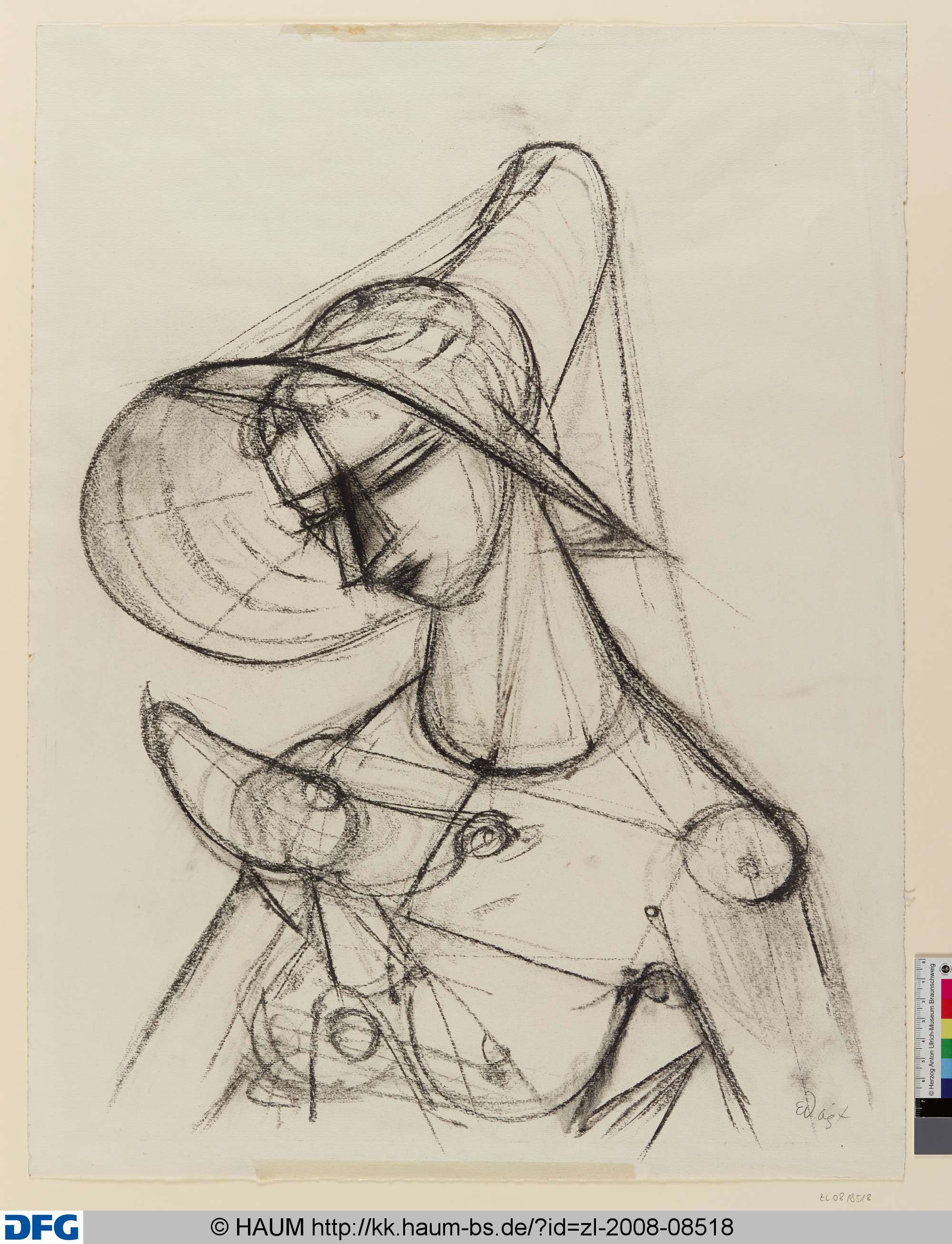 Weiblicher Akt mit Schutenhut, Elisabeth Voigt, 1913–1977