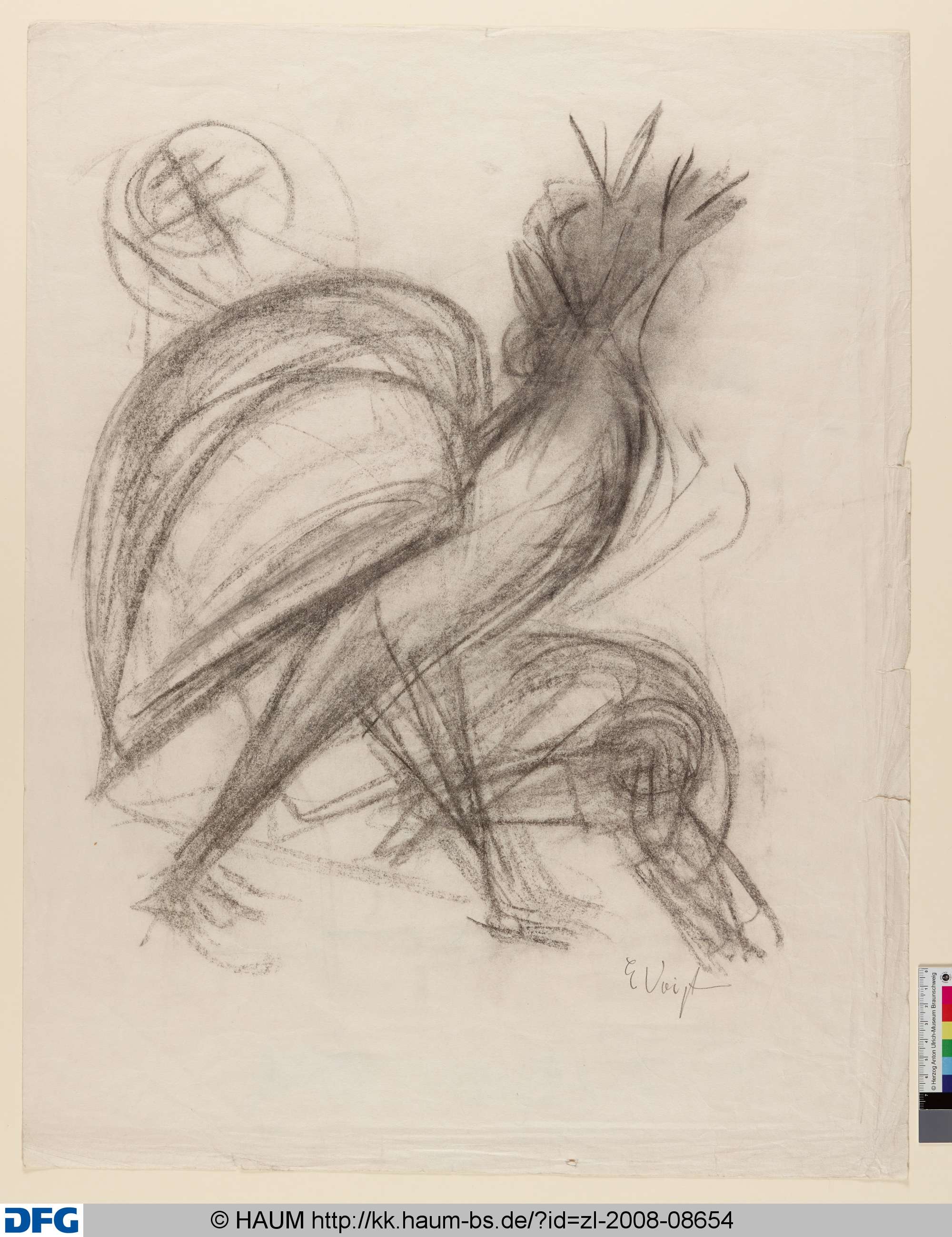 Krähender Hahn mit Petrus und dem Zeichen der siegenden Kirche, Elisabeth Voigt, 1913–1977