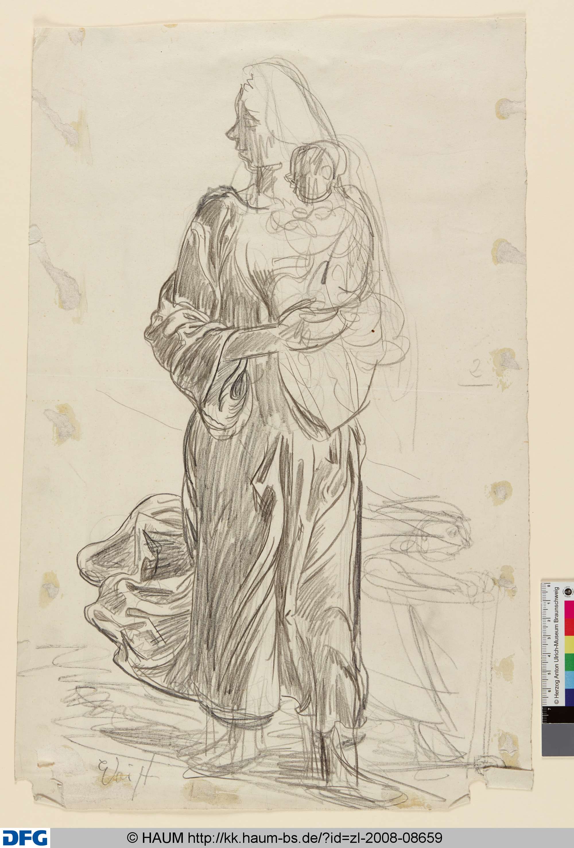 Stehende Frau mit wehendem Gewand, mit Kind im Arm (Skizze), Elisabeth Voigt, 1913–1977