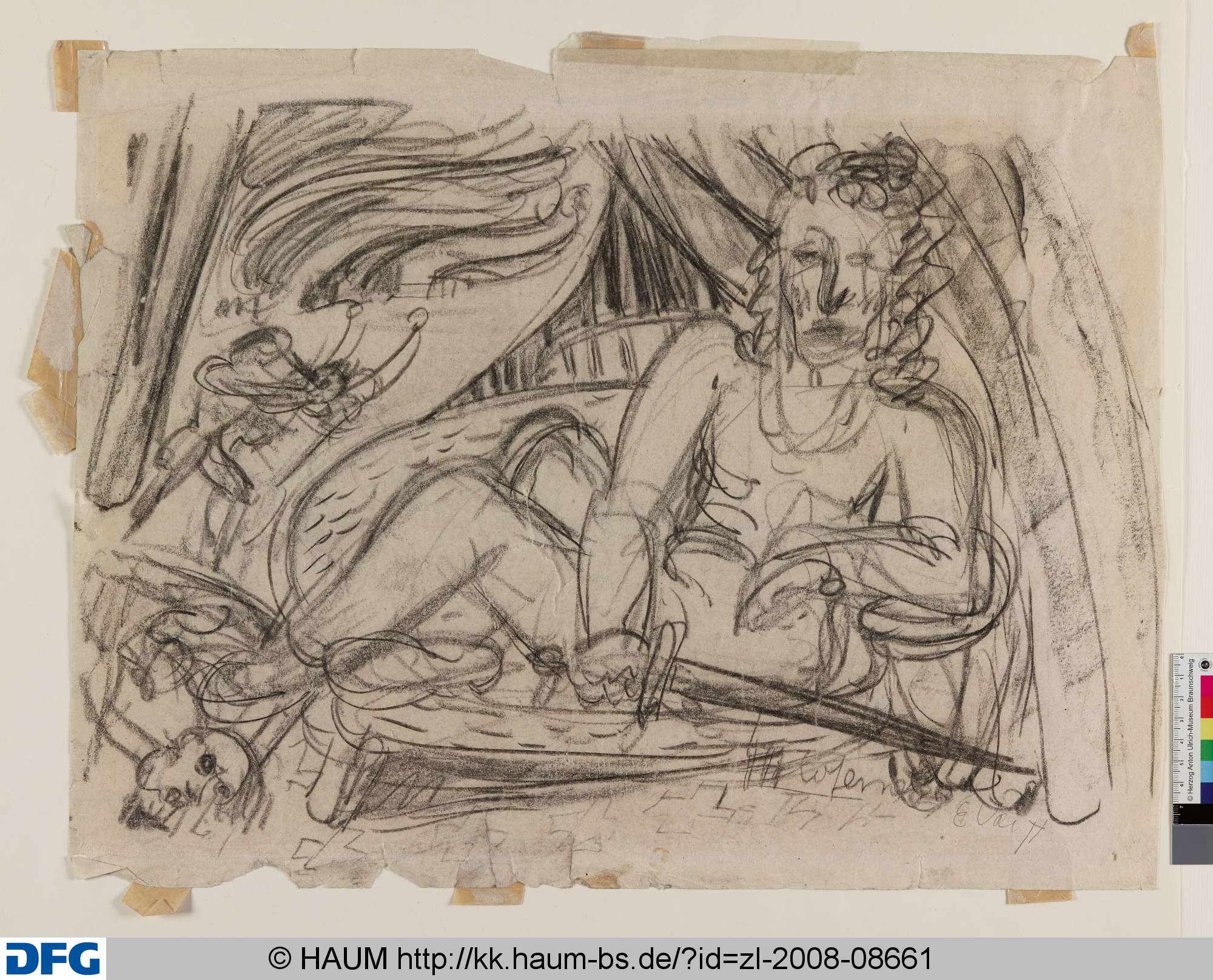 Liegender Akt (Lena) unter einem Doppelvorhang, Elisabeth Voigt, 1913–1977
