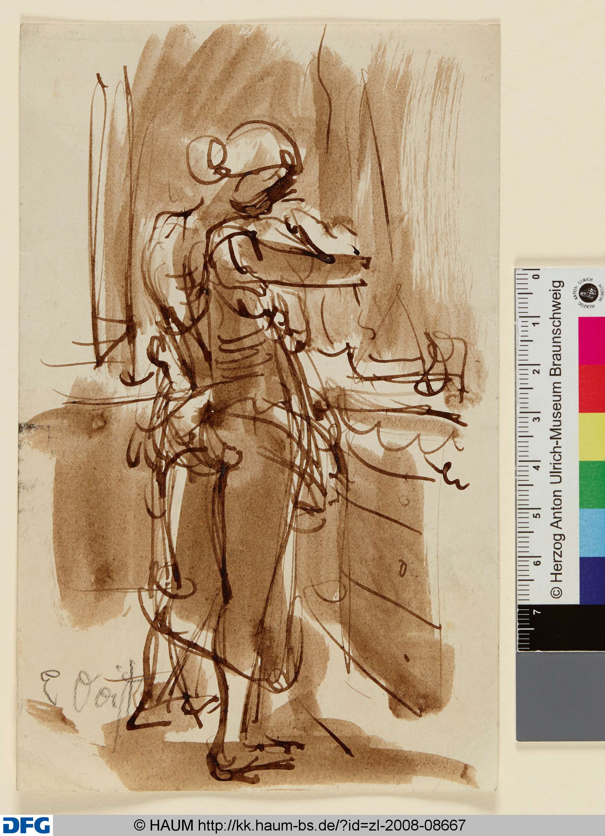 Junge Frau an der Waschkommode, von hinten, Elisabeth Voigt, 1913–1977
