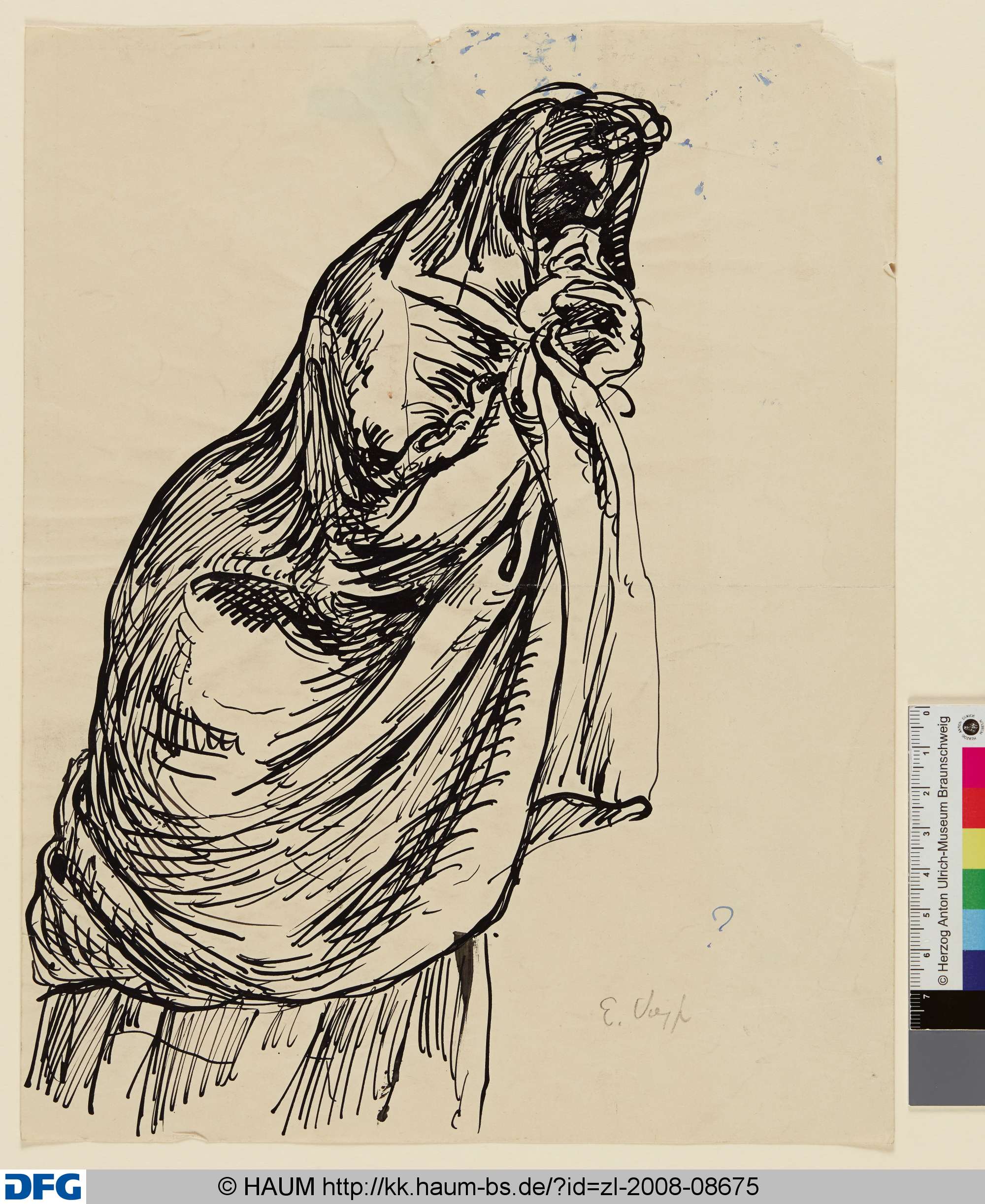 Frau im großen Umhang nach rechts gehend, Elisabeth Voigt, 1913–1977