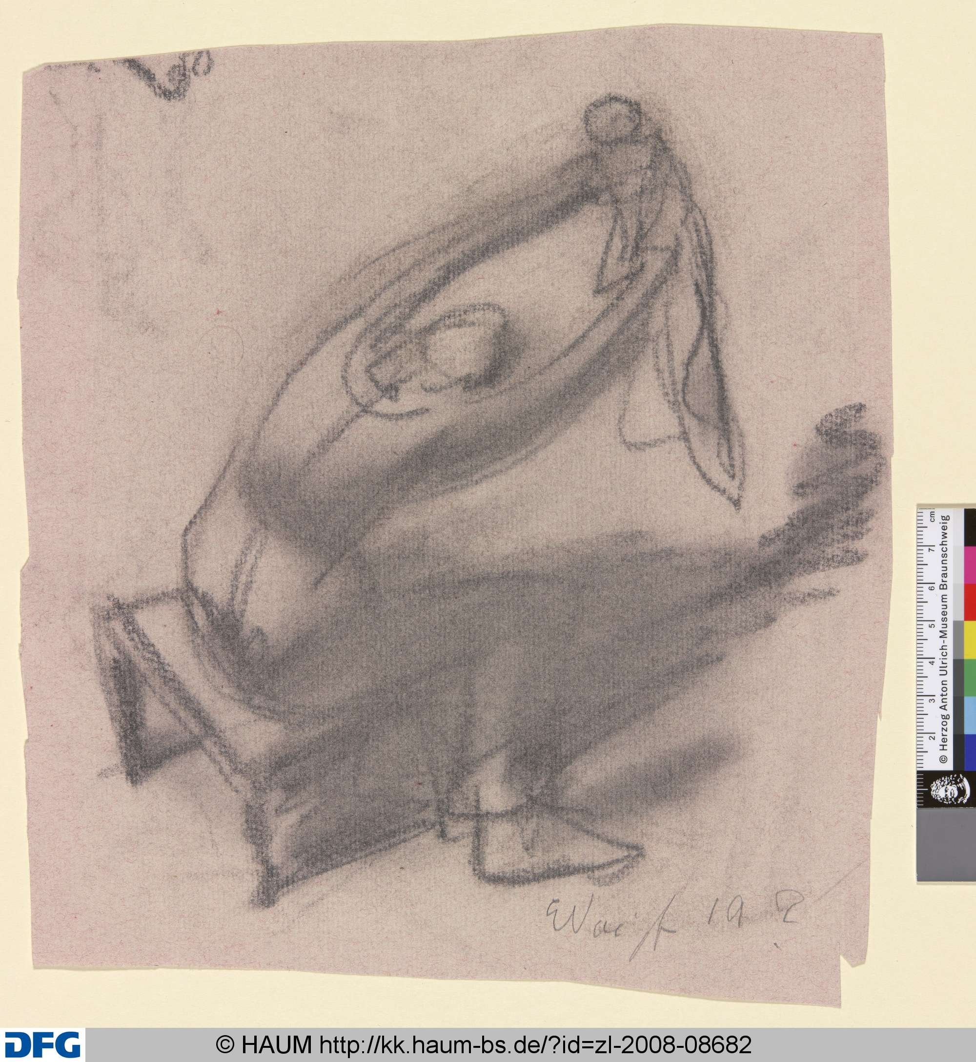 Frau auf einer Bank sitzend und ein Kind hochhaltend, gegen rechts, Elisabeth Voigt, 1913–1977
