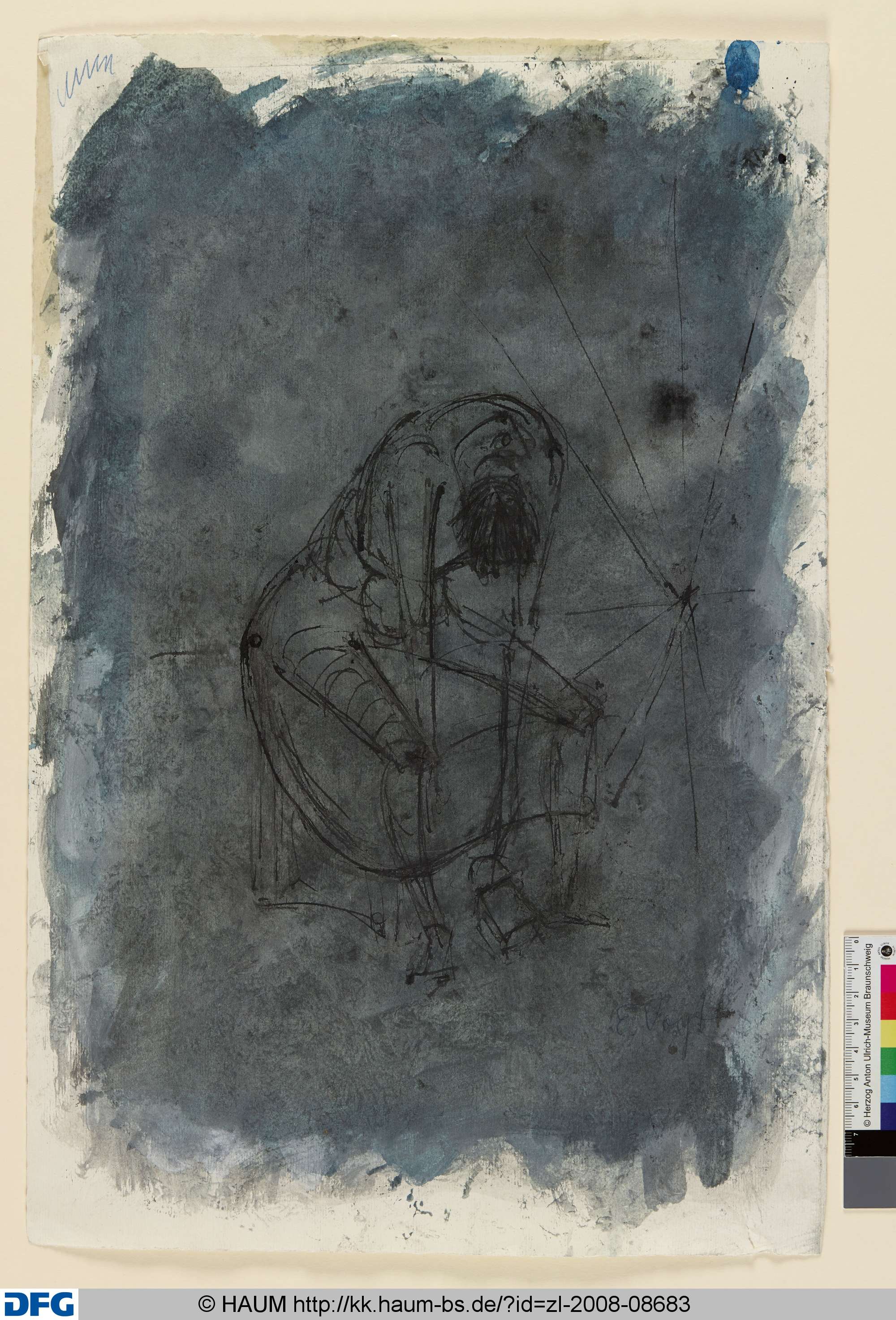 Trauernde Frau auf einem Stuhl gegen rechts sitzend, Elisabeth Voigt, 1913–1977