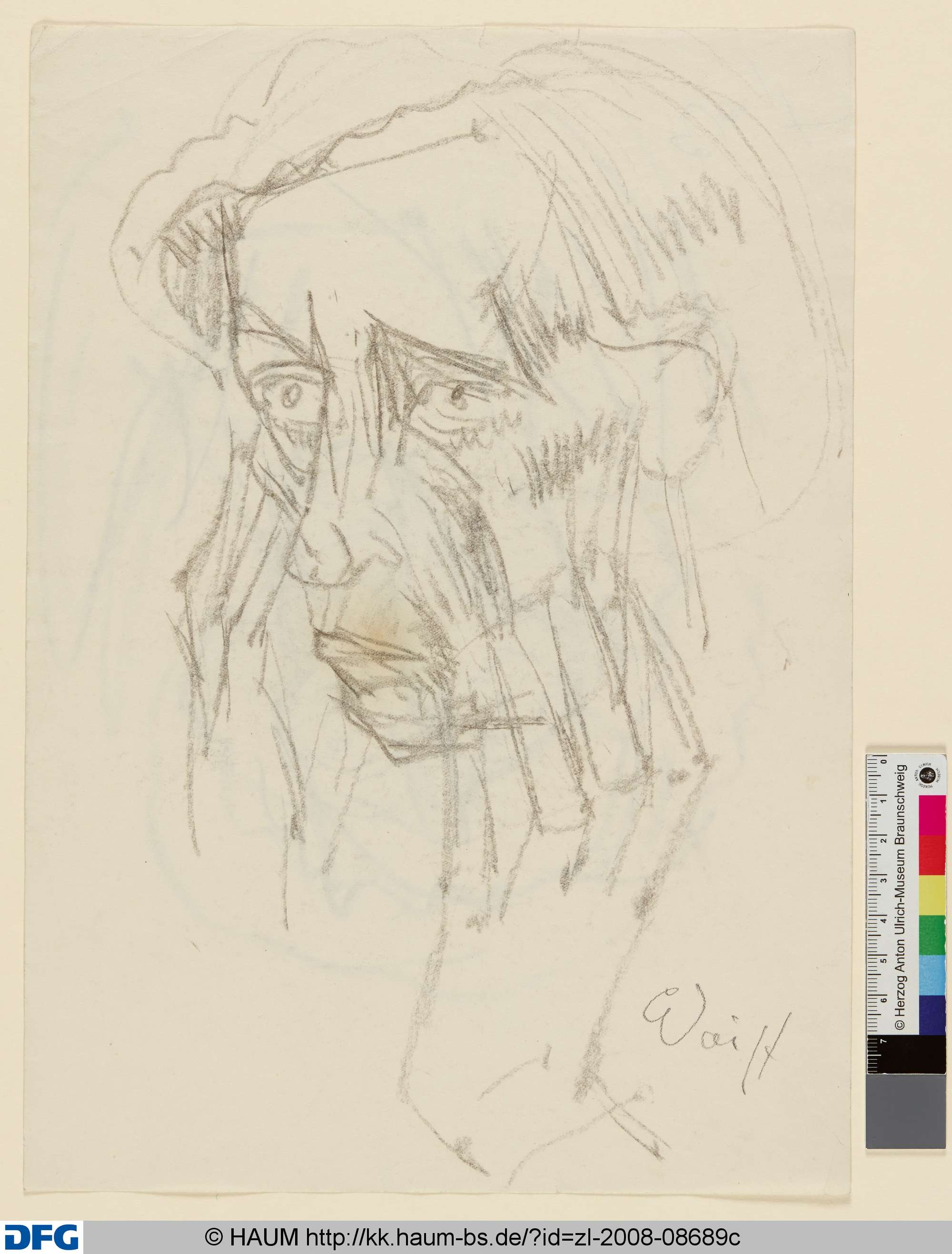 Skizze eines alten Frauenkopfes (von 9 Skizzen), Elisabeth Voigt, 1913–1977