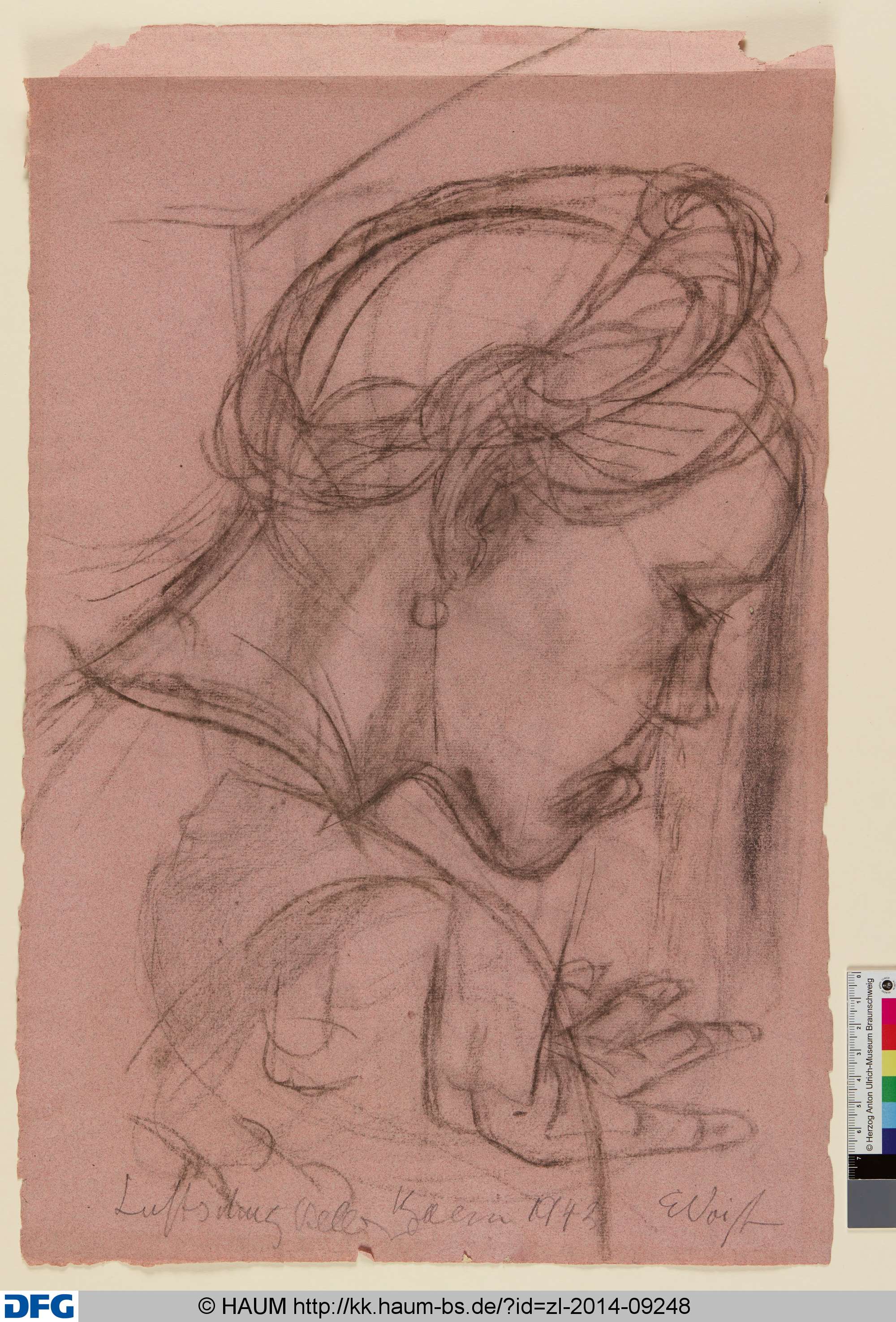 Frauenkopf von hinten gegen rechts, Elisabeth Voigt, 1913–1977