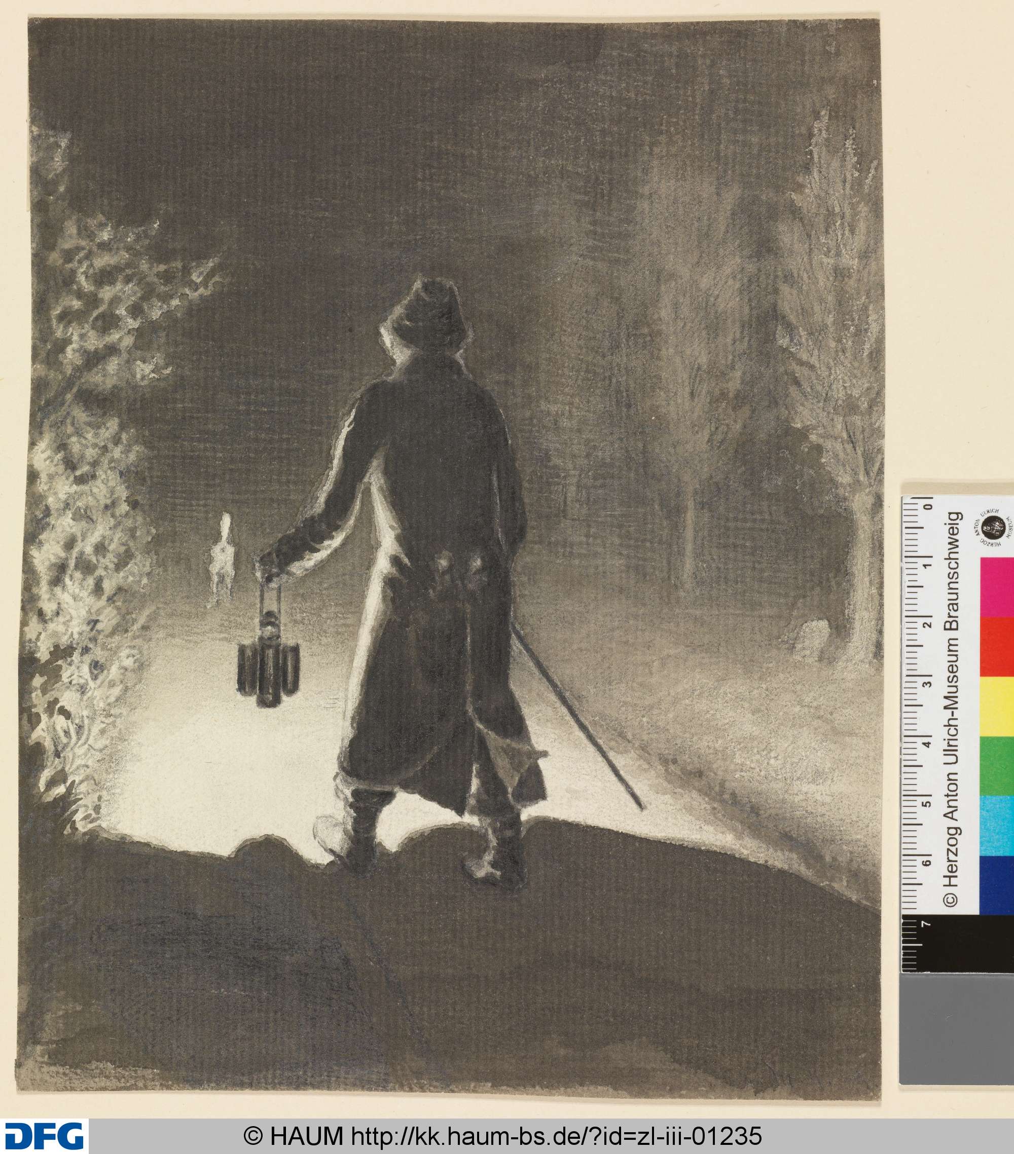 Bildnis eines Mannes in Rückenansicht mit Laterne, Friedrich Knolle, 1827–1877