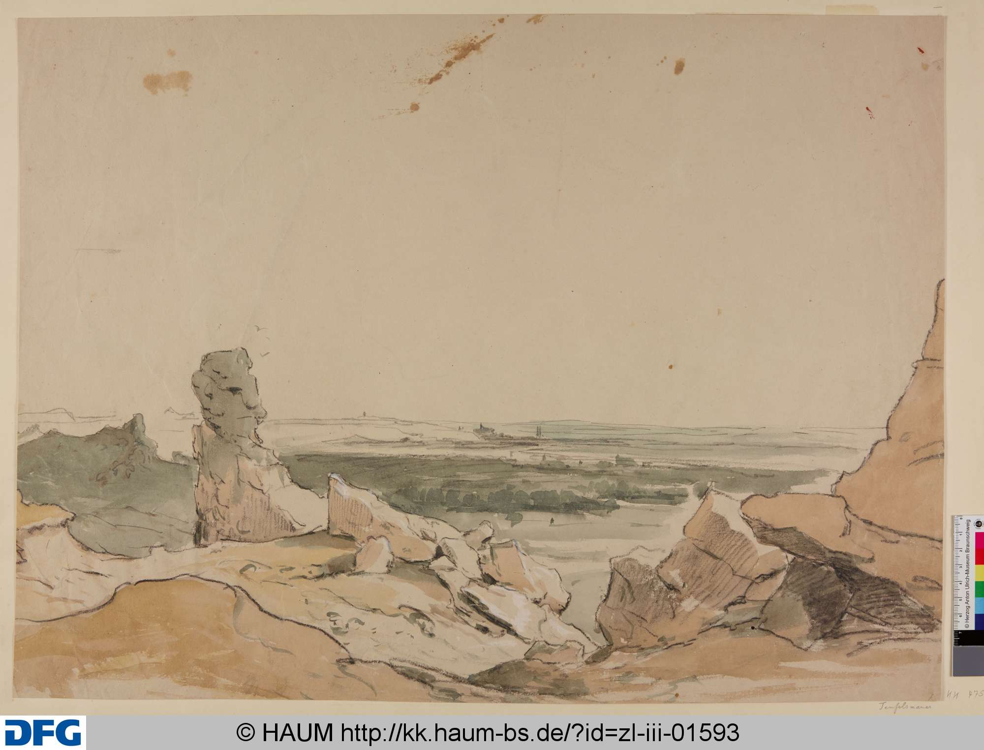 Blick von der Teufelsmauer in die Ebene, Heinrich Brandes, 1843–1873