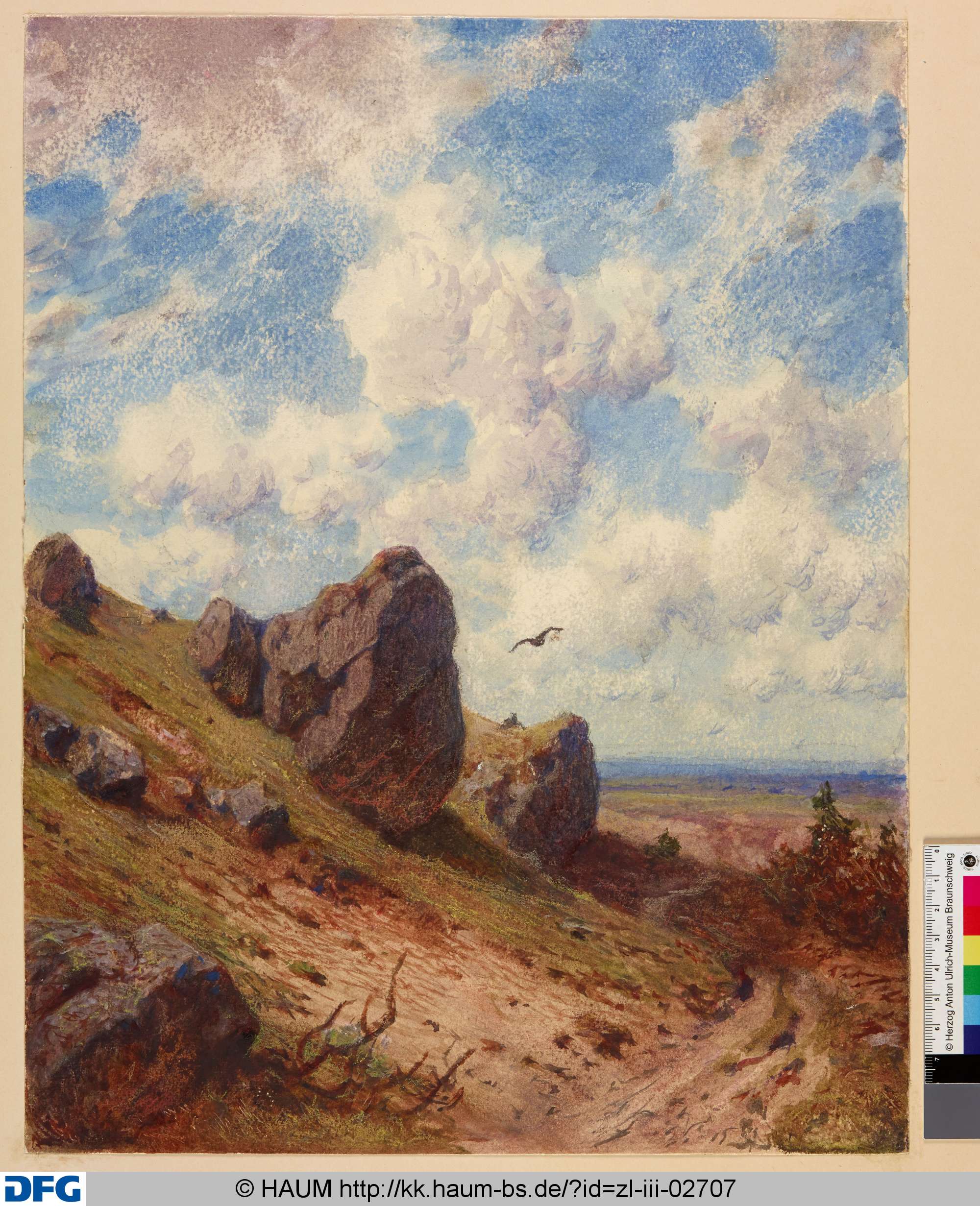 Karge Landschaft mit einem Vogel, Adolf Nickol, 1844–1905