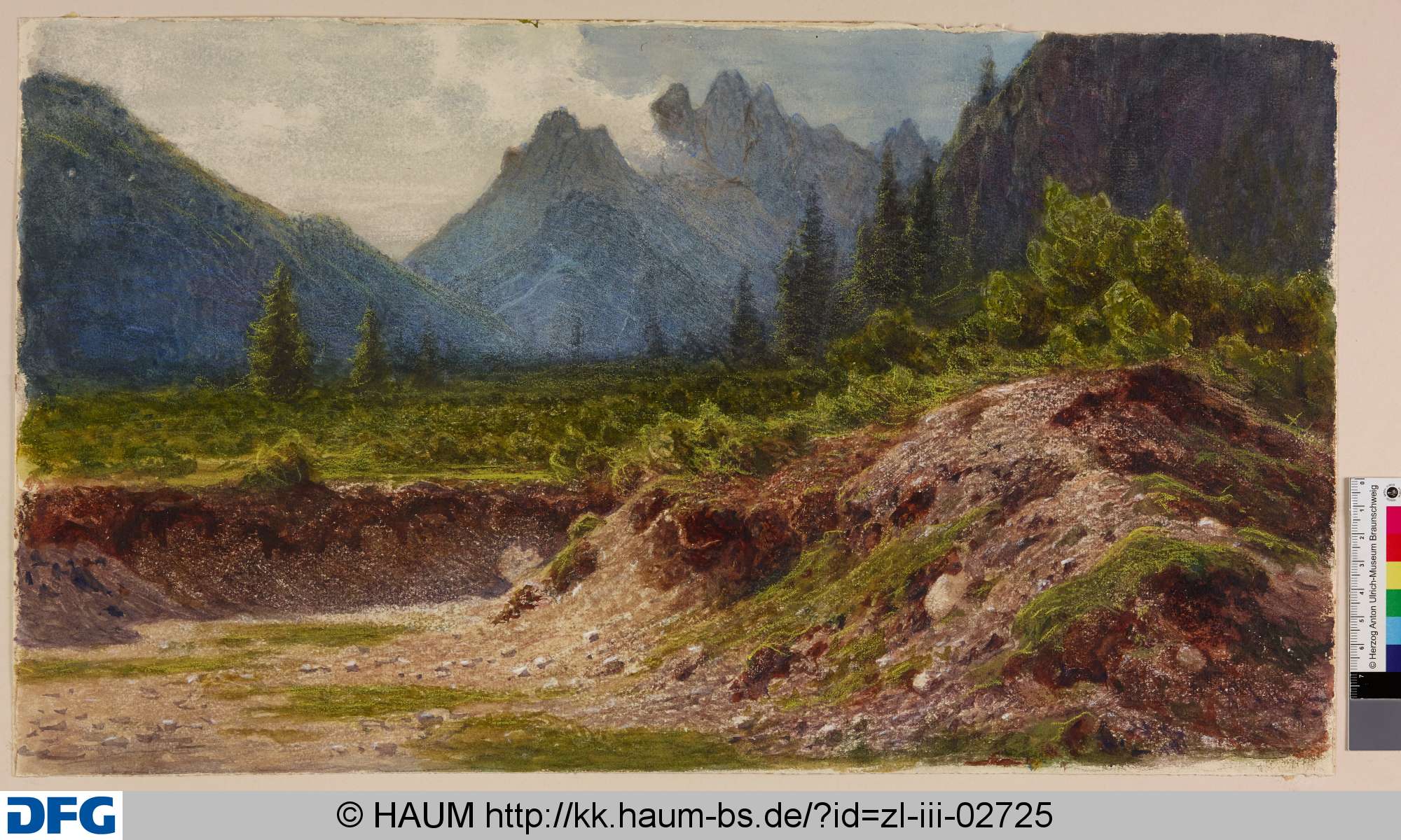 Landschaft mit Gebirge im Hintergrund, Adolf Nickol, 1885