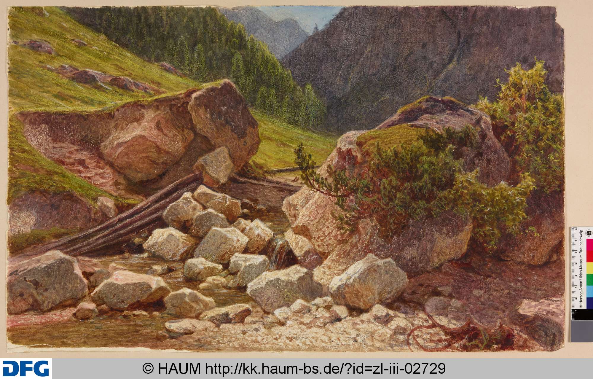 Felsen vor einer Gebirgslandschaft, Adolf Nickol, 1886