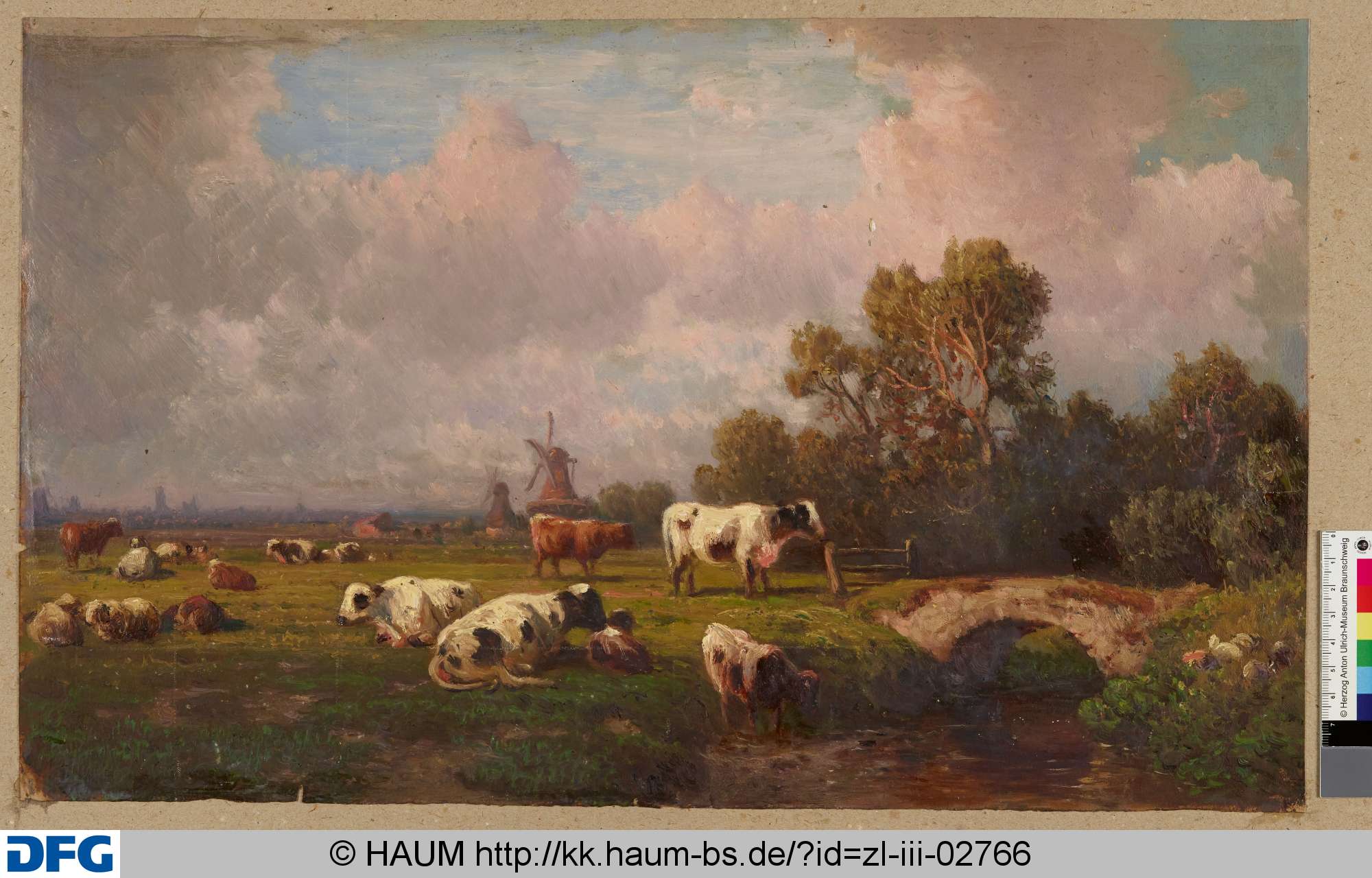 Rinder auf einer Weide an einem Bach, Adolf Nickol, 1844–1905