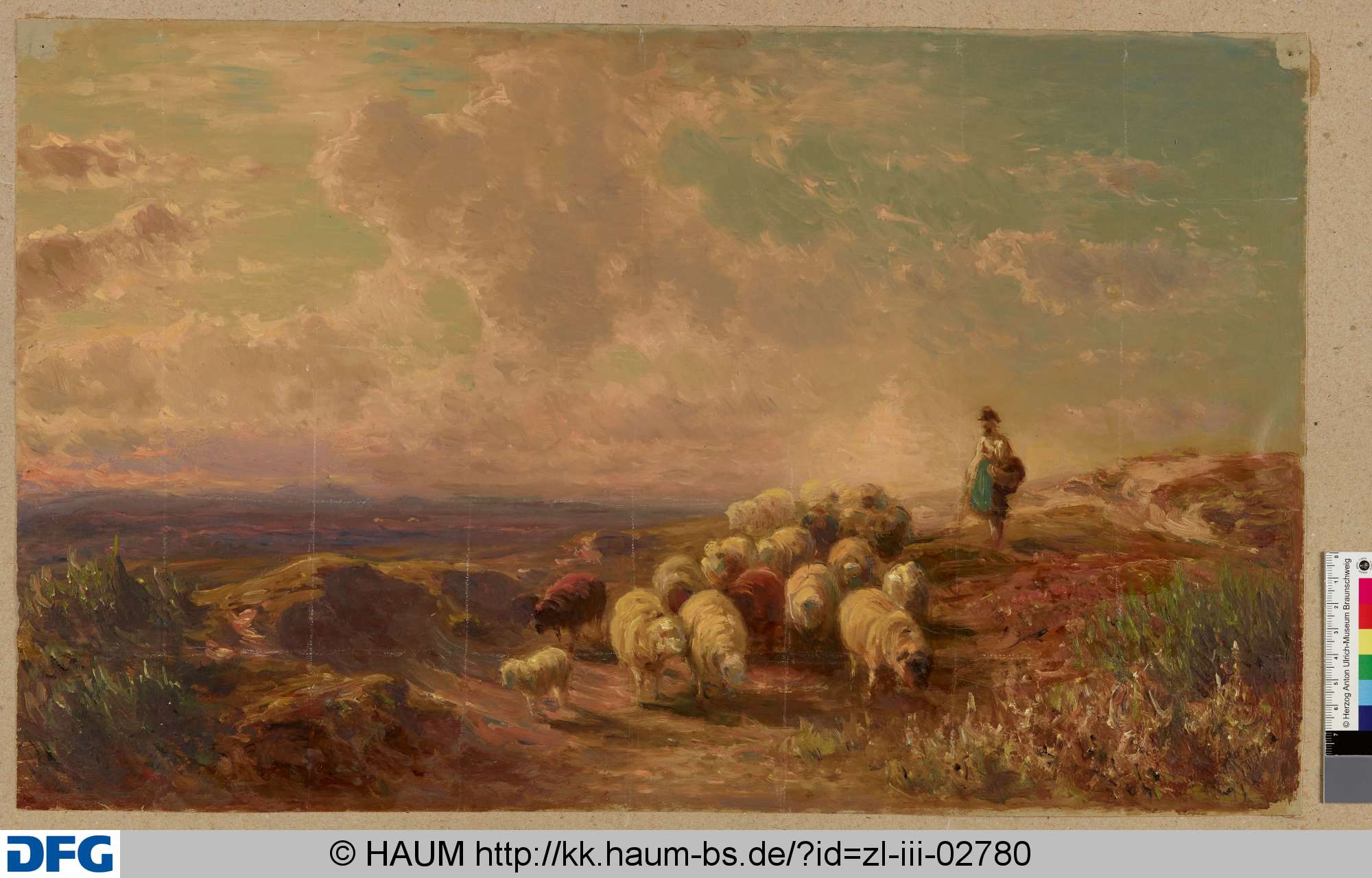 Landschaft mit Hirte und Schafherde, Adolf Nickol, 1844–1905