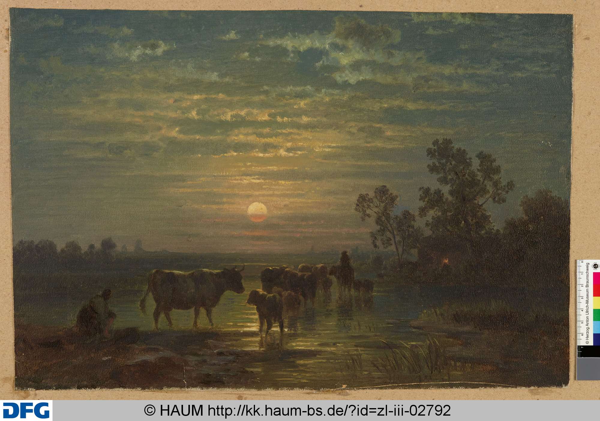 Rinder in einem See bei Mondschein, Adolf Nickol, 1844–1905